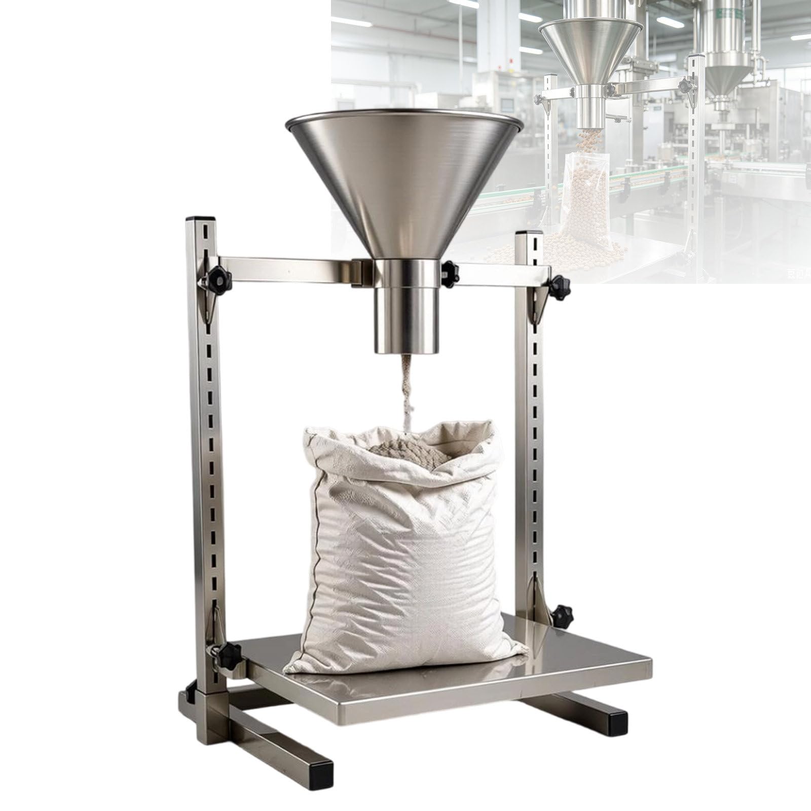 Embudo De Acero Inoxidable con Soporte Ajustable para Llenado Manual Y Soporte Resistente, Tolva De Alimentación De Acero Inoxidable con Altura Ajustable Y Diseño Robusto 6cm