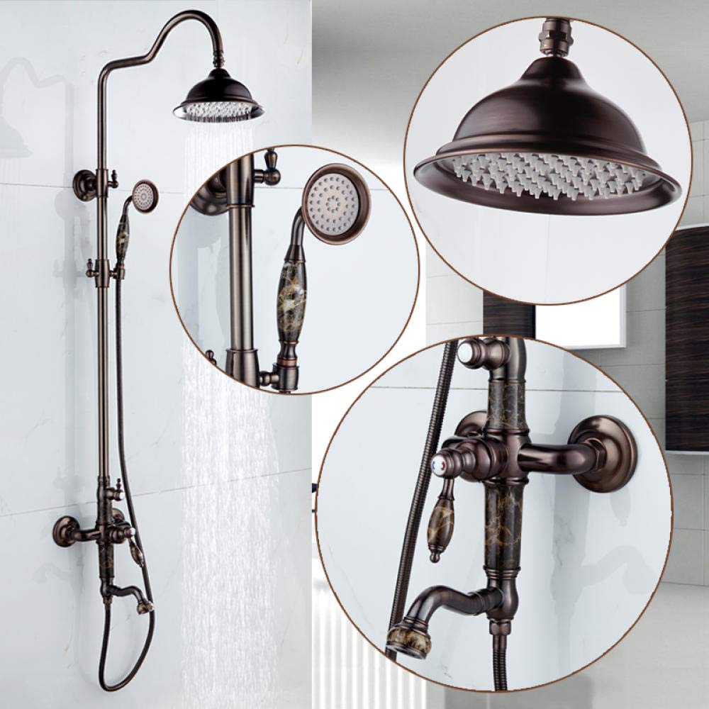 Lujo jade decoración aceite frotado bronce baño lluvia ducha conjunto de grifo mezclador tapa grifo grifo grifo con aerosol