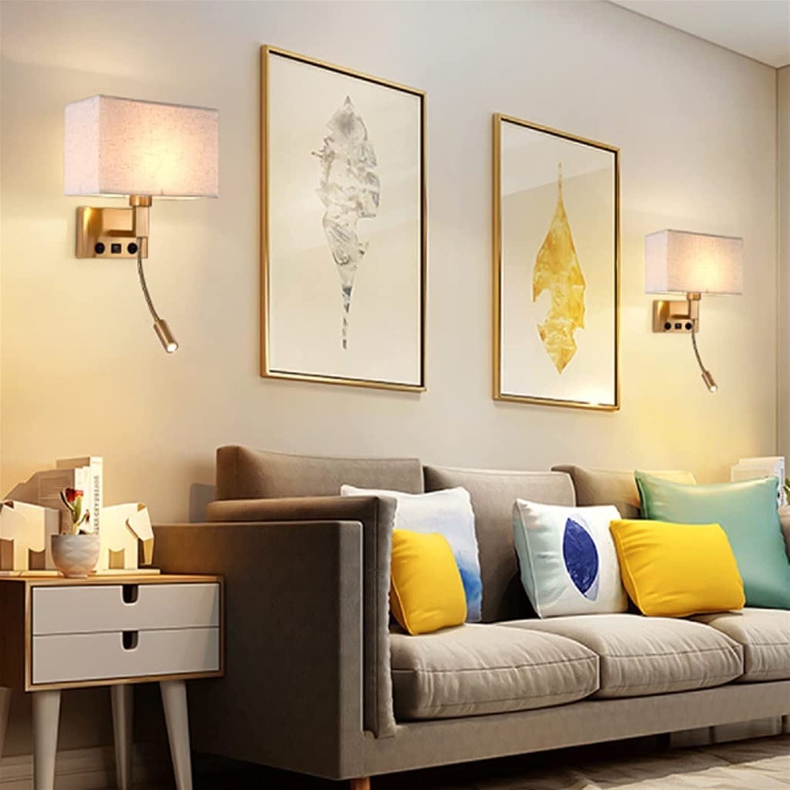 Applique Da Parete Con USB - Lampada Da Letto Moderna In Tessuto Con Presa Di Ricarica - Foto 9