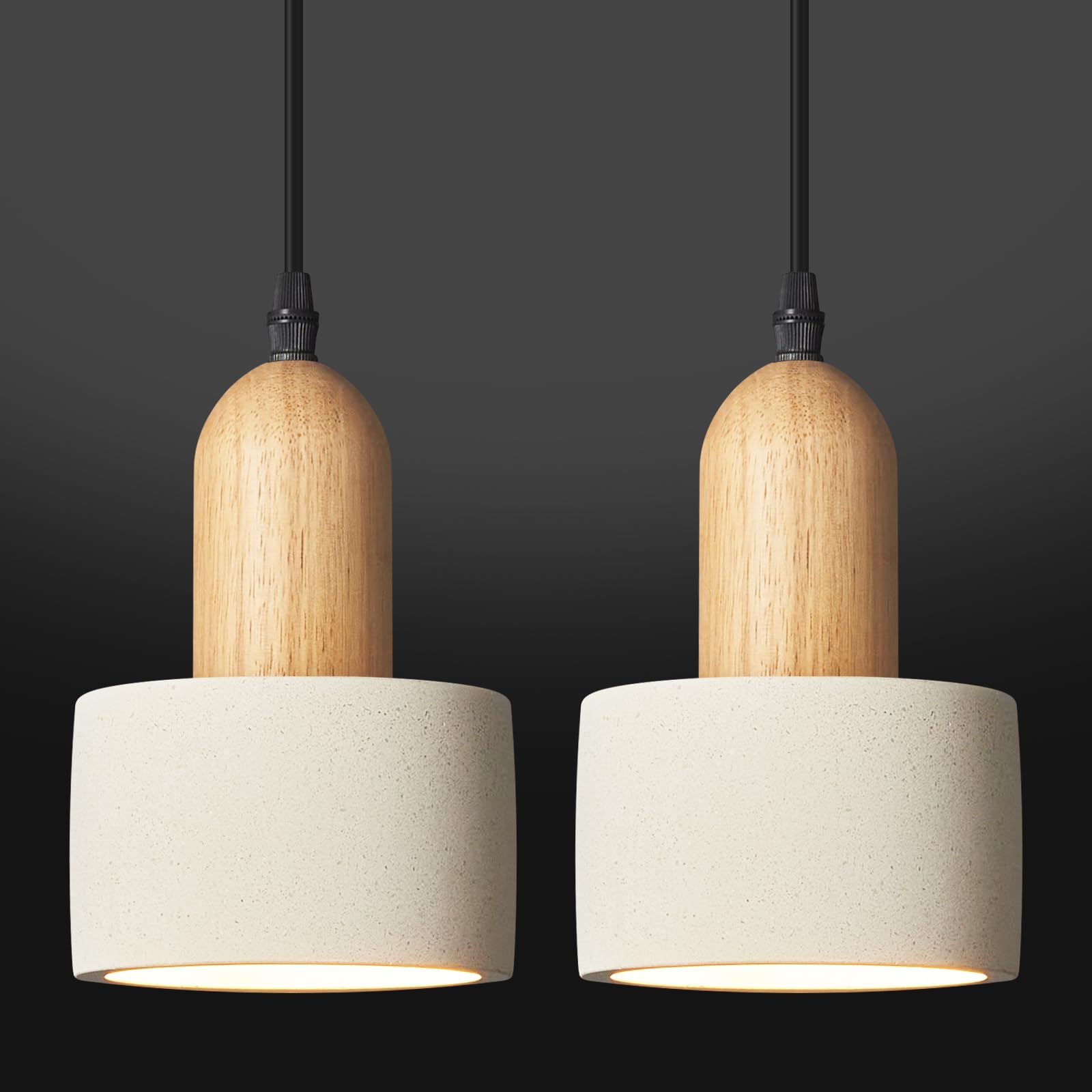 Photo 1 of LBSQJ Modern Cement Pendant Lights White Chandelier Wooden Ceiling Lamps for Kitchen Island Bedroom Dining Room Living Room bar?2 Pack?