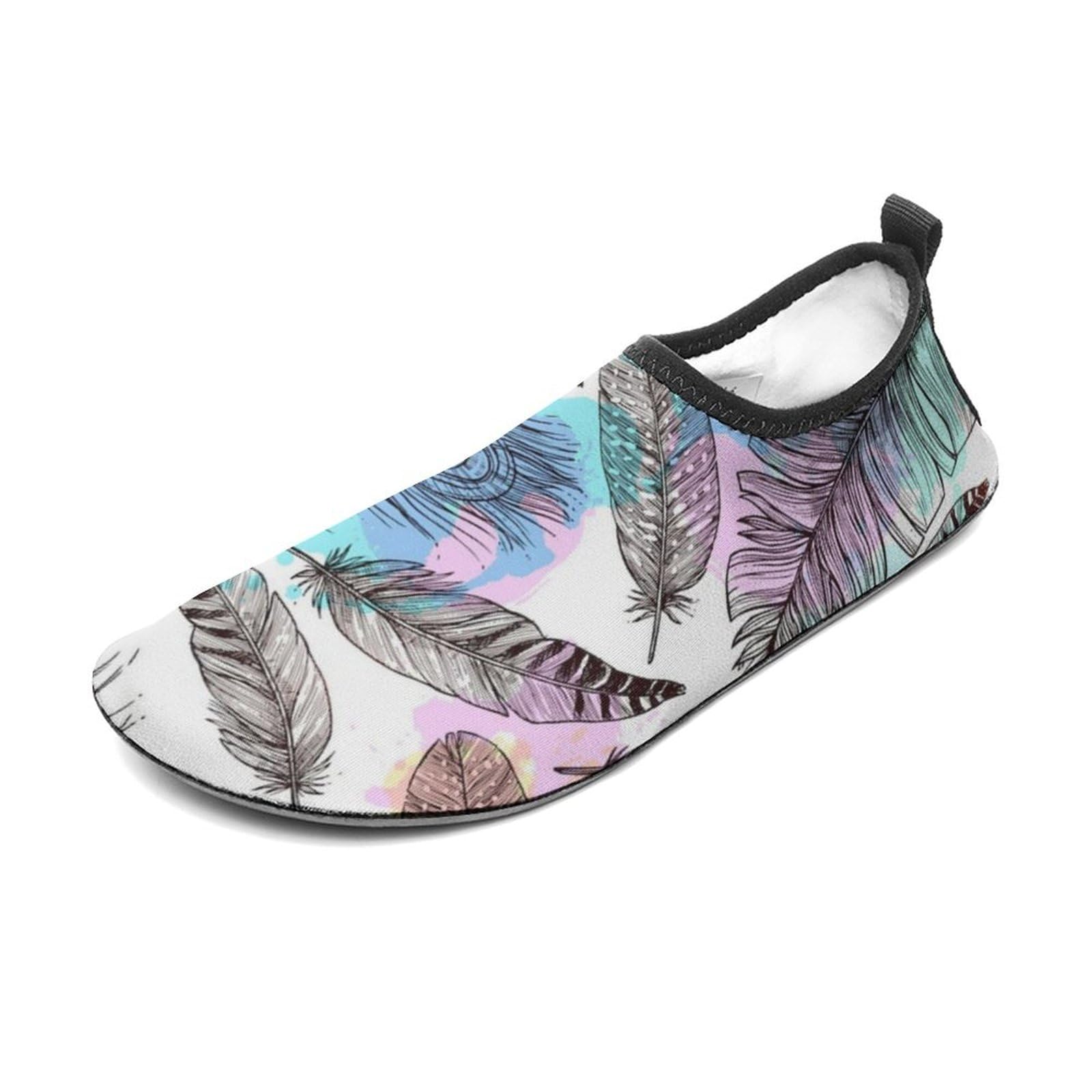 CSEMEIE Feathers Pattern Water Shoes Beach Shoes Aqua Socks for Women Men Swimming Yoga