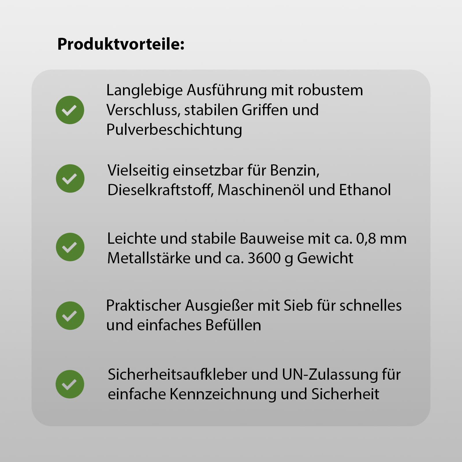 Kraftstoffkanister Metallkanister UN-Zulassung 20 Liter Olivgrün RAL6003 Benzinkanister Dieselkanister
