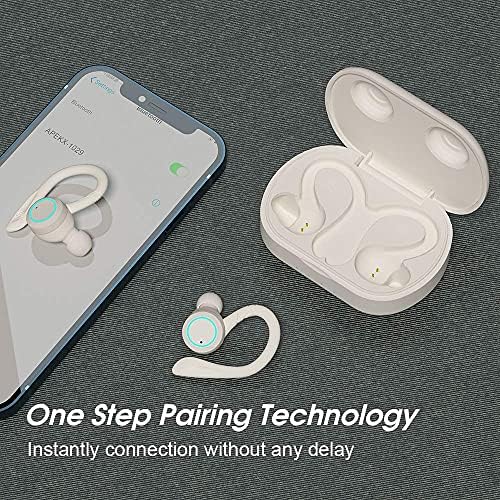 True Wireless Running Headphones for Running, APEKX Update 5.1 Auto Pairing Touch Control HiFi Stereo Sound Earbuds in-Ear Earphones Binaural Call Headset with Built-in Mic and Charging Case for White