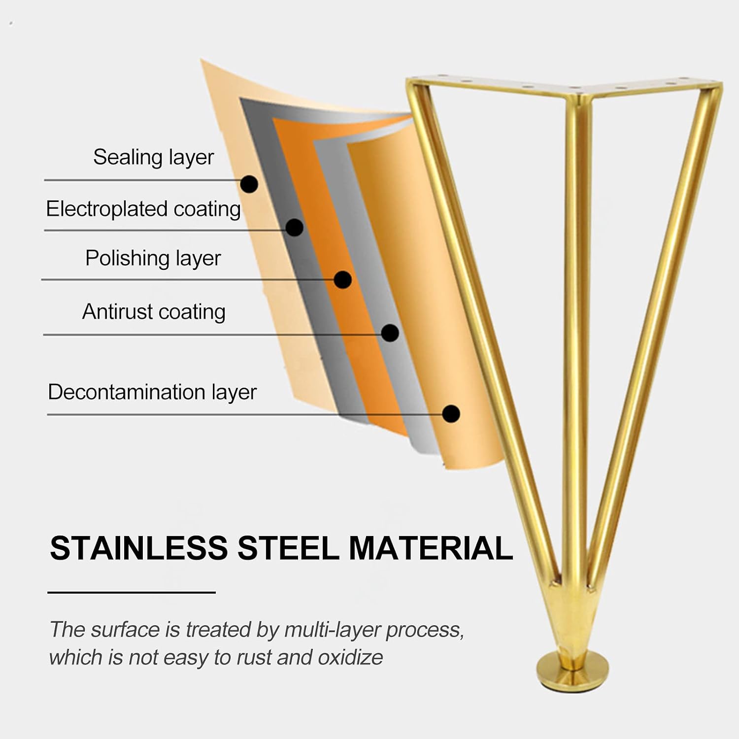 4 Pcs Table Legs Metal,Furniture Legs Adjustable,DIY Modern Hairpin Furniture Feet,Black/Gold/Silver,Sofa Bed Cupboard Coffee Table Replacement Legs,Waterproof/Rust Proof,Gold-60cm/23.6in