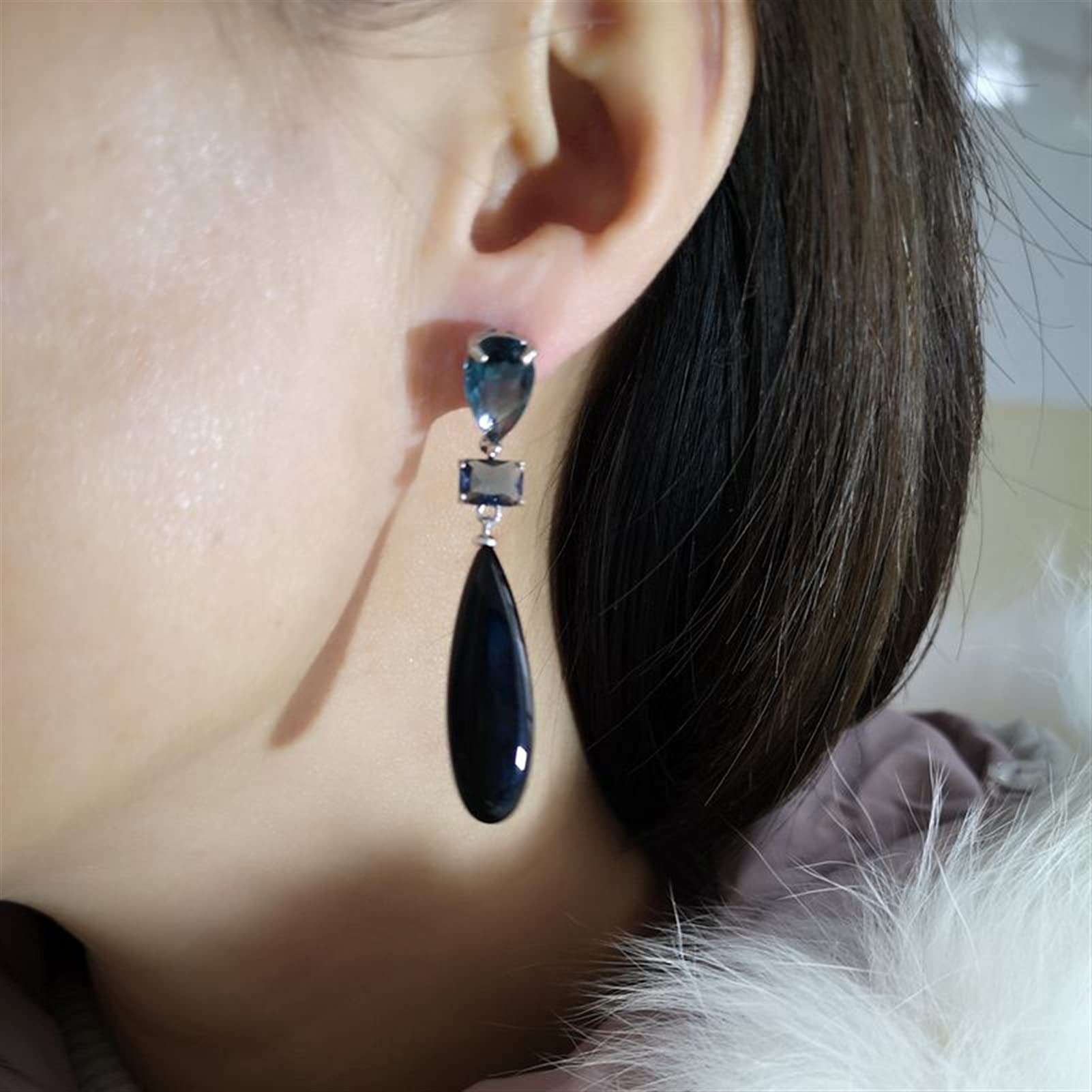 Orecchini Pendenti 1 Paio Pietra Naturale Pietra di Luna Agata Nera Turchese Orecchini Pendenti Lunghi per Regali di Gioielli Vintage da Donna