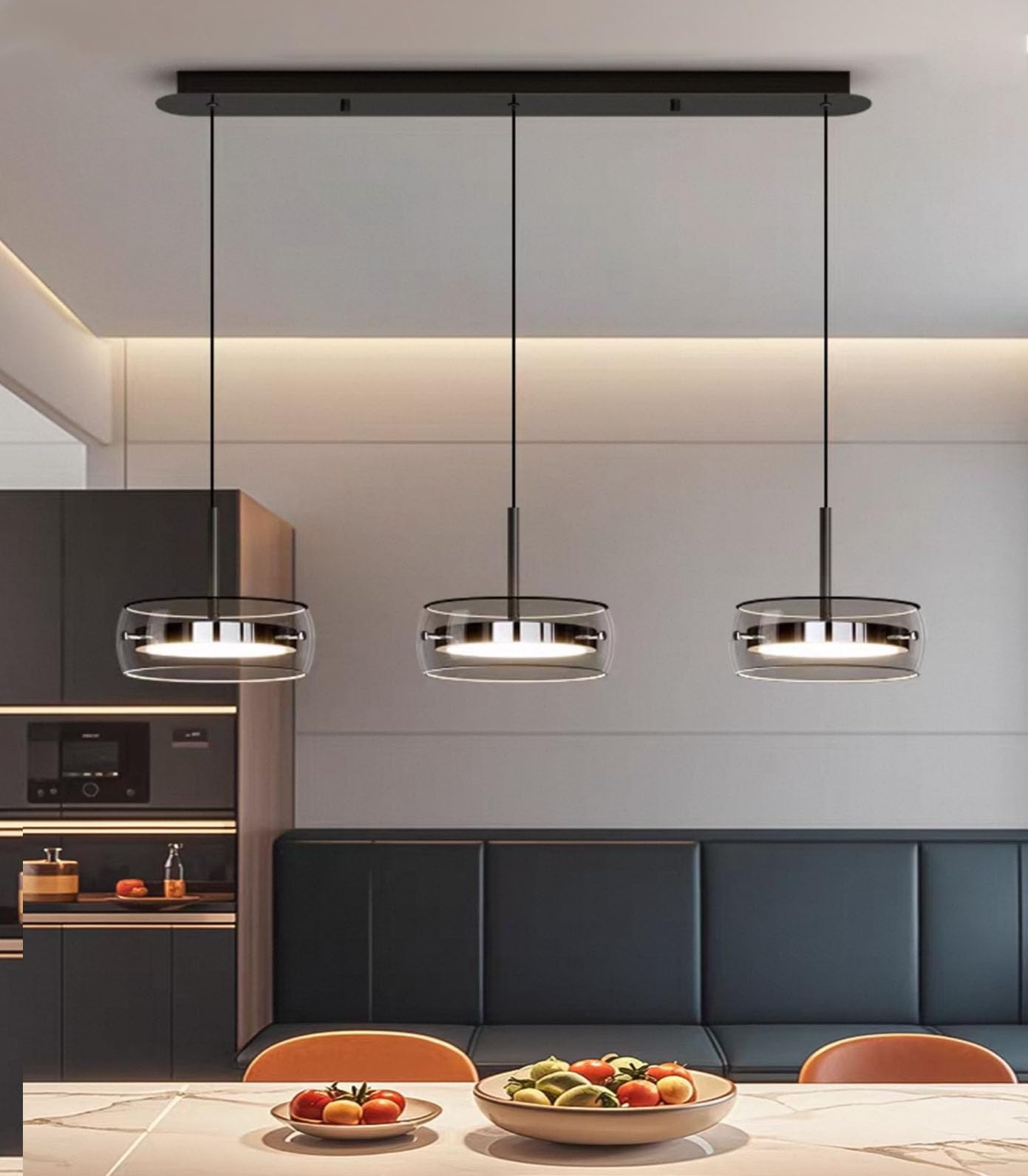 Moilsren 3 Pendant Glass Ceiling Light, Modern Pendant Light Kitchen Island Lights, Grey Lampshades Dining Lights Ceiling Hanging Lights for Living Room Hallway Kitchen Island Lights (A- 3 Head)