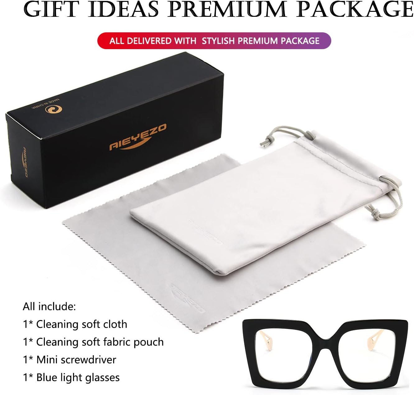 AIEYEZO Oversized Blue Light Glasses for Women, Anti Fatigue Prevent Headache Computer Eyeglasses - Image 7