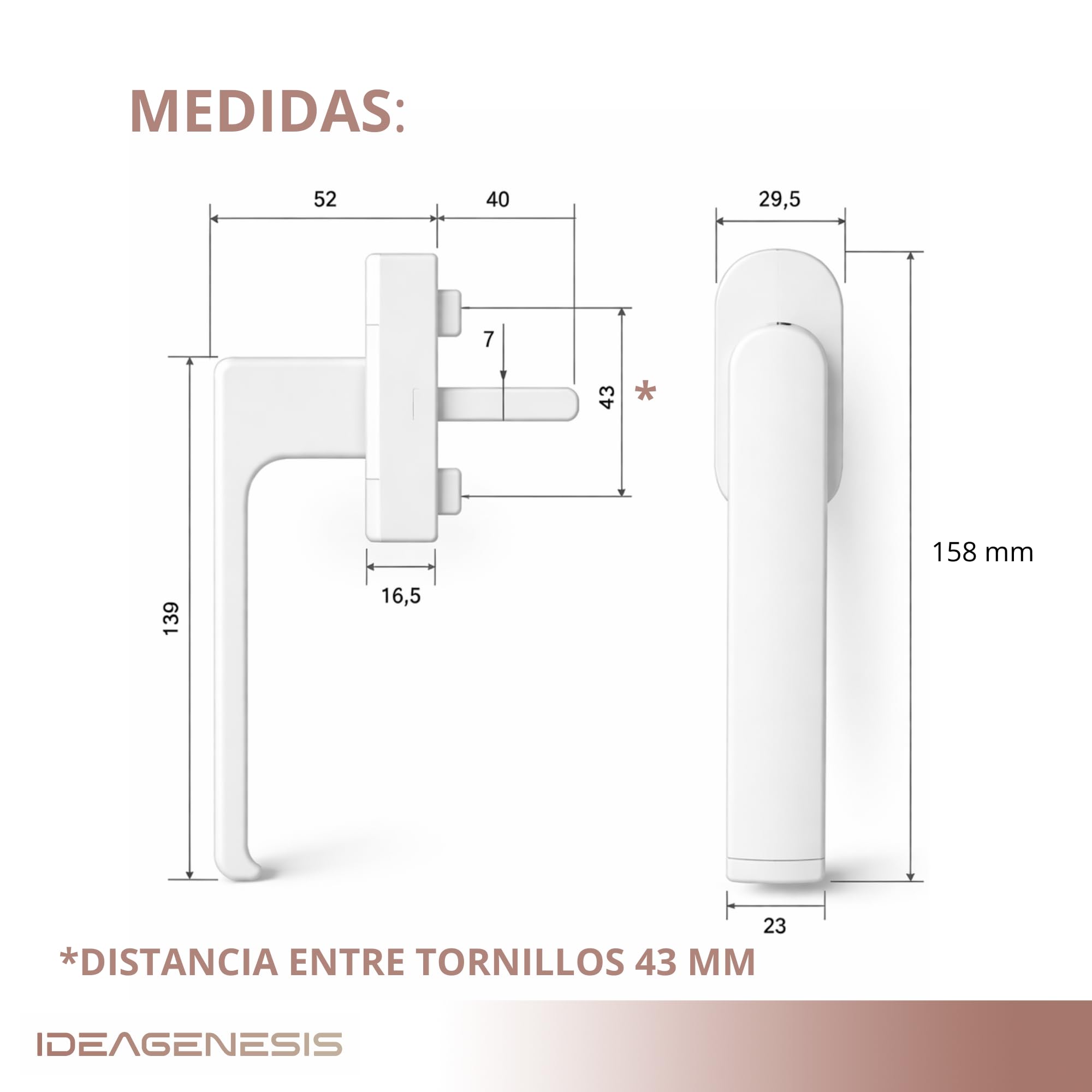 Confezione da 4 maniglie per finestra multipunto in alluminio argento – maniglia per finestre oscillanti e praticabili | Quadretto 7 mm universale | Maniglia resistente (4, argento opaco