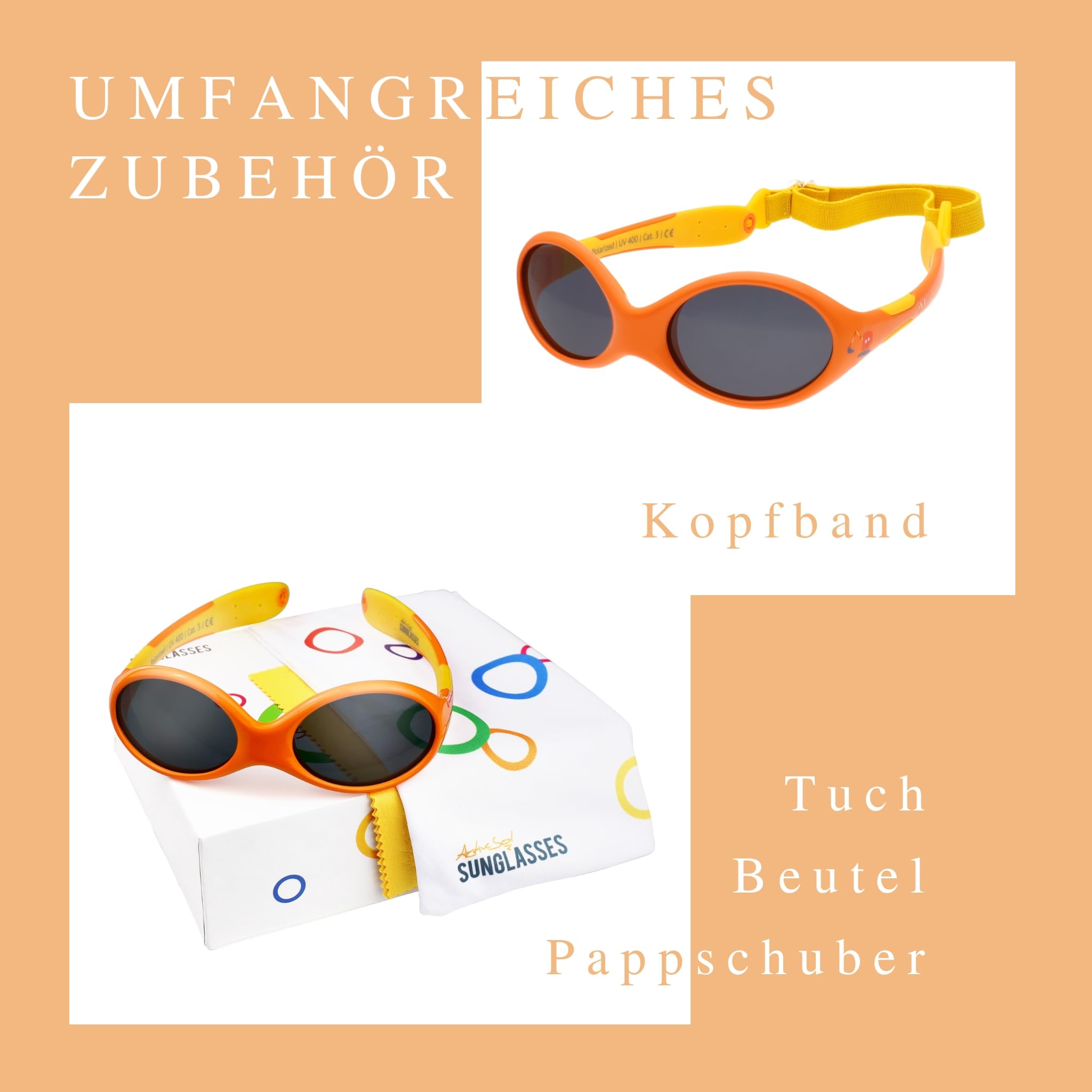 ActiveSol BABY Sonnenbrille 0–18 Monate, 100% UV-Schutz, BPA-frei, polarisiert, verstellbares Band, Prüfengel Bestnoten