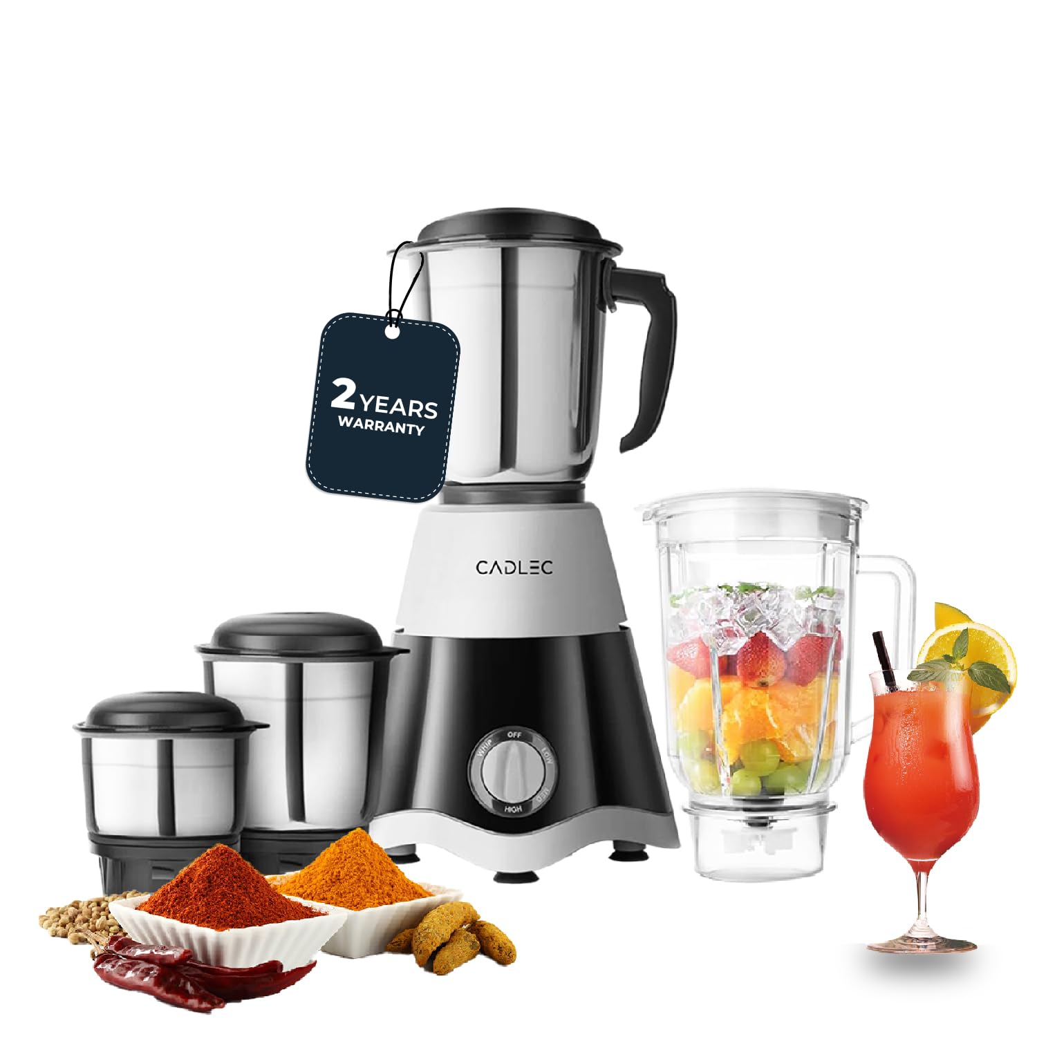 Cadlec JarGenie 4 Jar 750 Watt Mixer Grinder | High-Power Juicer, Blender & Mixer | Durable ABS Body | Multi-Function for Juicing & Blending | 2-Year Warranty