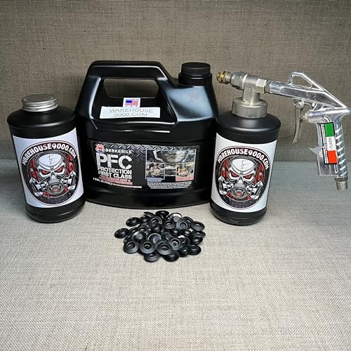 Generic Gallon PFC Amber, Pro Undercoating Spray Gun, 2 Black Quart Bottles, and 50 Rust Plugs