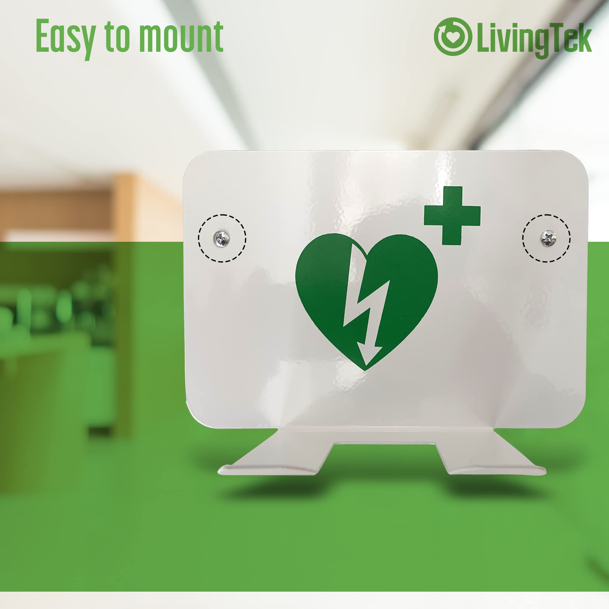 Metall Wandhalterung für Defibrillator AED/DAE inkl. Befestigungsschrauben, Defibrillator-Symbol, extra Defibrillator-Aufkleber, Einfach an die Wand zu hängen, 220g