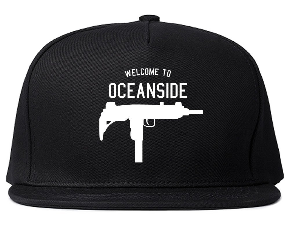 Kings Of NY Welcome to Oceanside Uzi Machine Gun California Snapback Hat Cap Black
