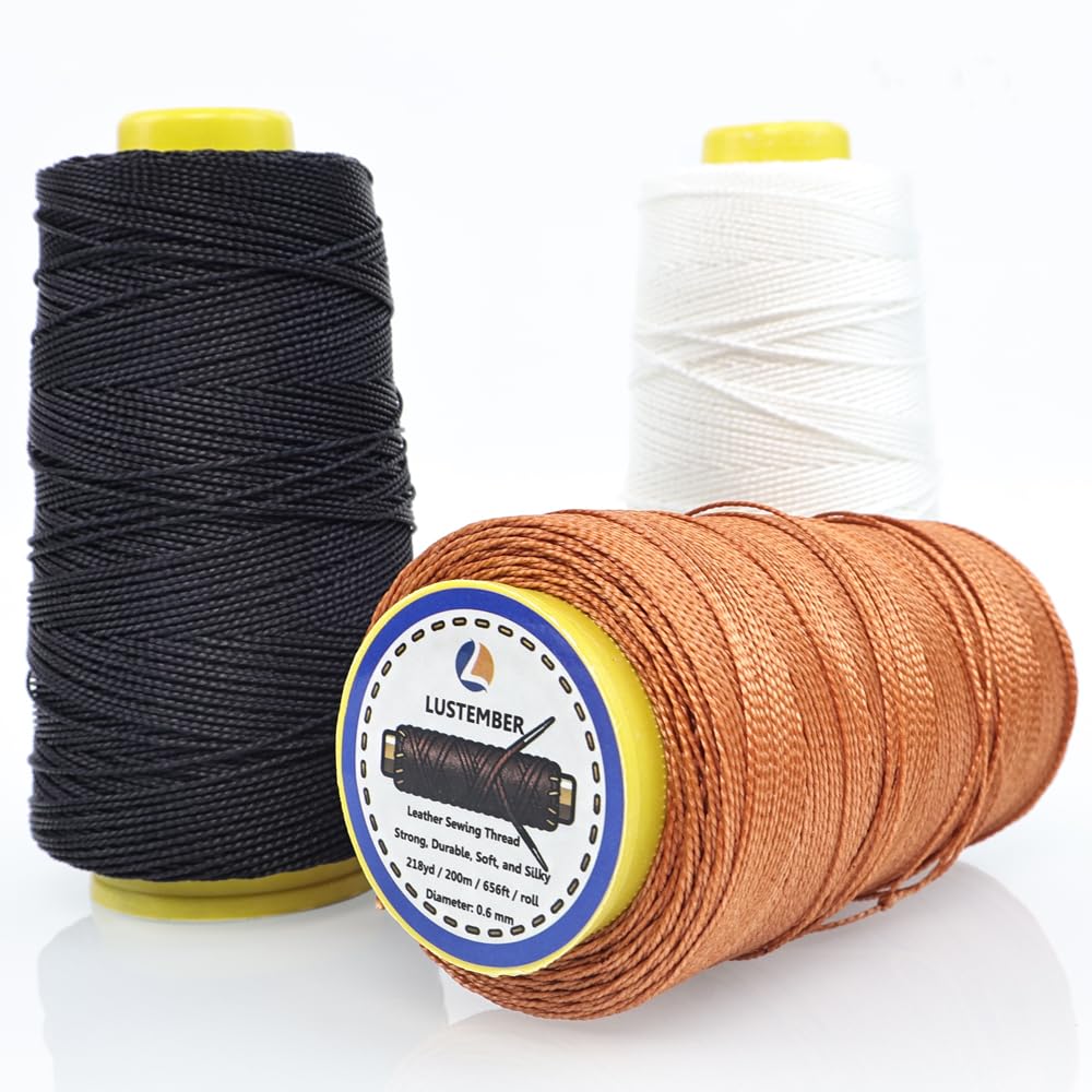 Photo 1 of *** 2 ROLLS *** LUSTEMBER Heavy Duty Sewing Thread, 3 Rolls x 656 FT Extra Strong Nylon Upholstery Thread, Smooth Industrial String for Leather, Canvas, Outdoor Gear, Shoe Repair (Black, White, Brown)