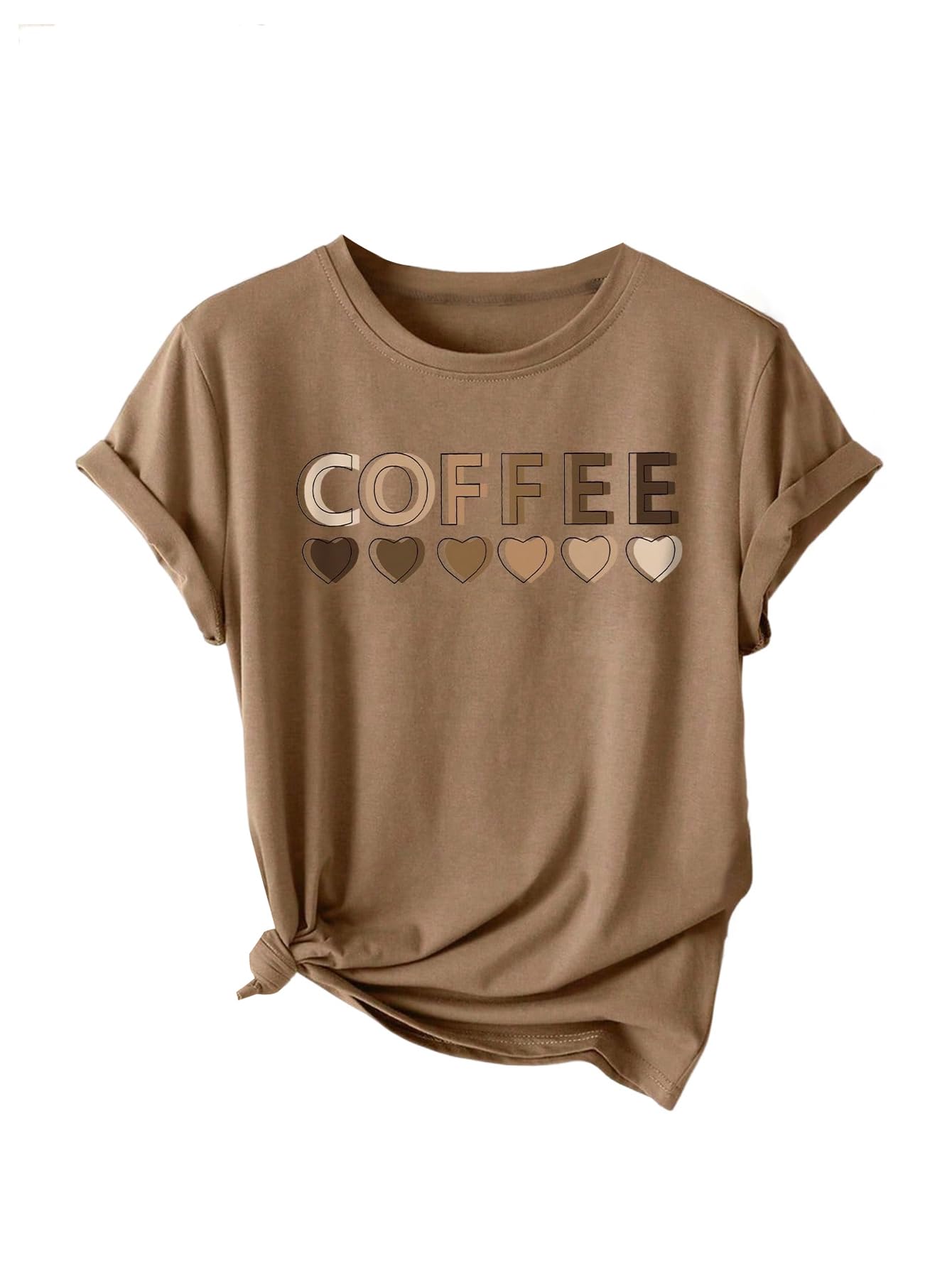 SHENHE Women's Plus Size Summer Graphic Tee Crewneck Short Sleeve Love Heart Coffee T Shirt