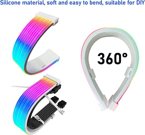 Miniatura 6 de Panel de luz RGB para cables PSU PC RGB GPU, CL200 5V 3Pin ARGB Sync PC Cables, perfecto para 6Pin 8Pin 12Pin 16Pin 24Pin PSU RGB Cable Extensiones,