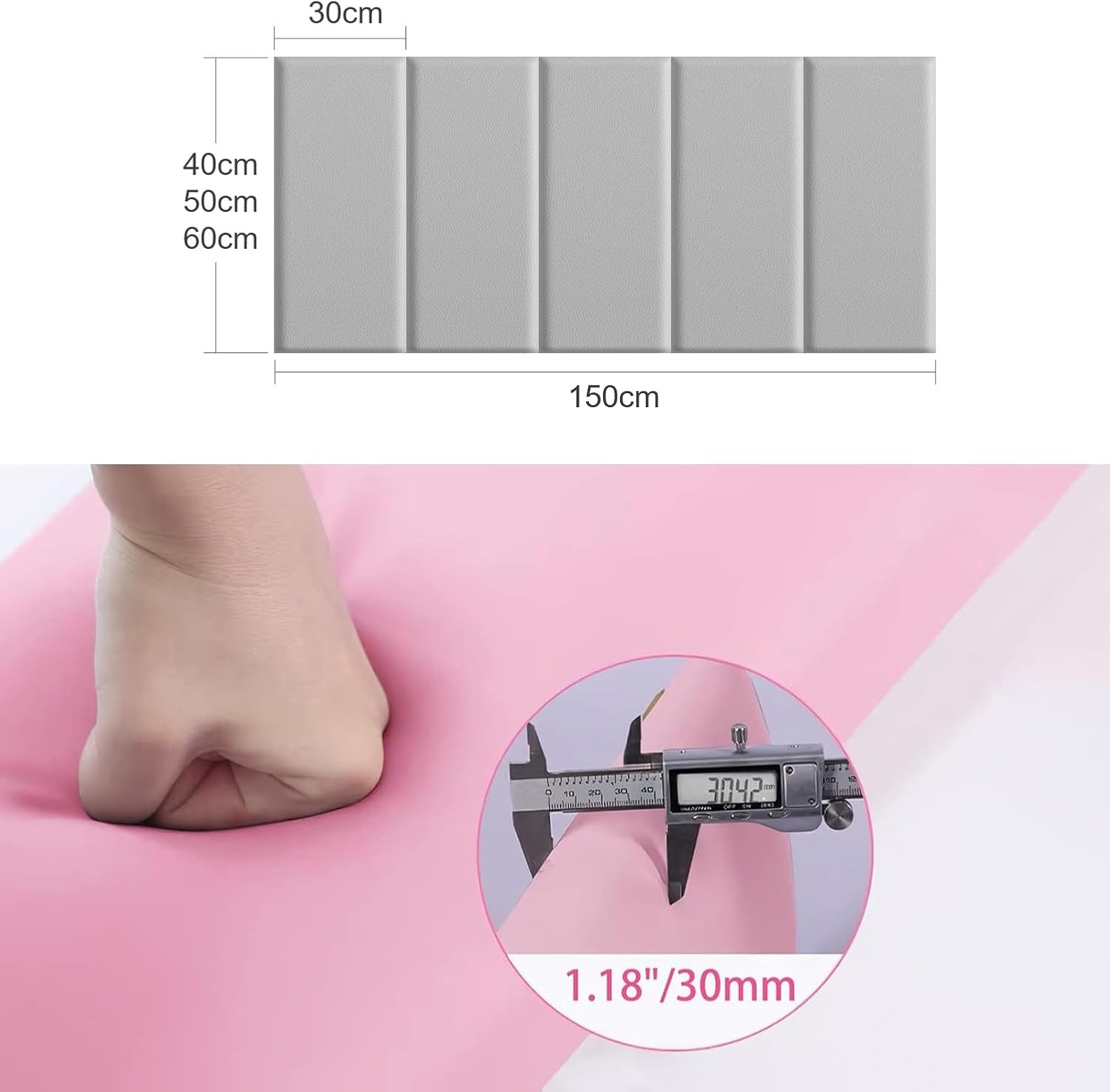 Peel and Stick Headboard Panels Upholstered Leather Wall Mounted Headboard 3D Anti-Collision Wall Padding for Modern Bedroom(Light Green,150x40cm)