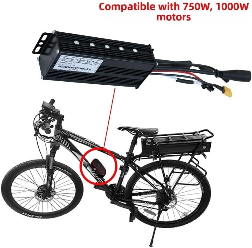 24V 36V 48V 30A Brushless Motor Controller for Ebike with Front Light Function, Compatible with 750W 1000W Power Systems, Includes LED Wire and Magnetic Point Connectors