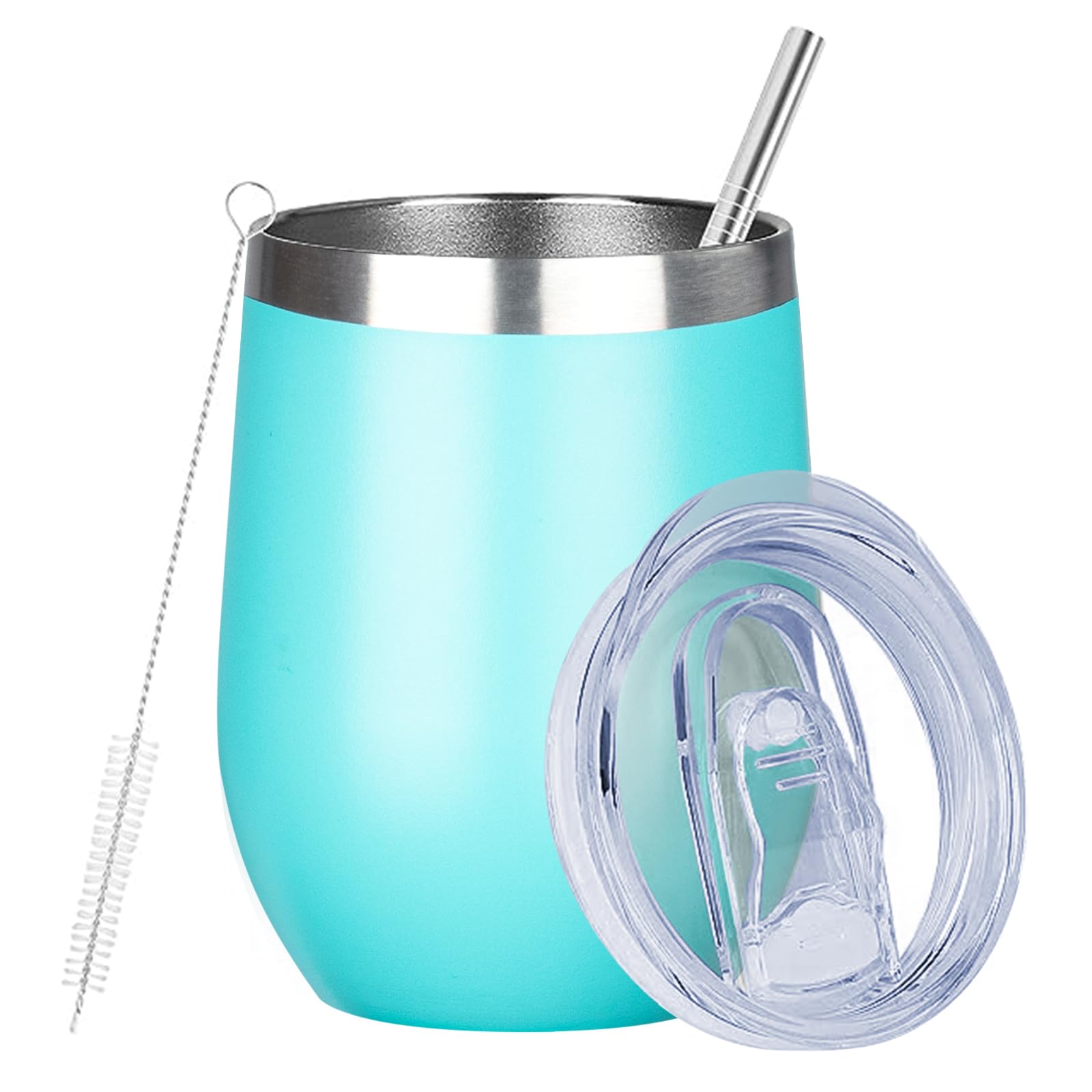 MEZMUT 12 Oz Insulated Wine Tumbler with Lid Double Wall Vacuum Stainless Steel Wine Glass Coffee Mug Insulated Tumbler Cup for Champaign, Cocktail, Beer (Teal, 1 Pack)