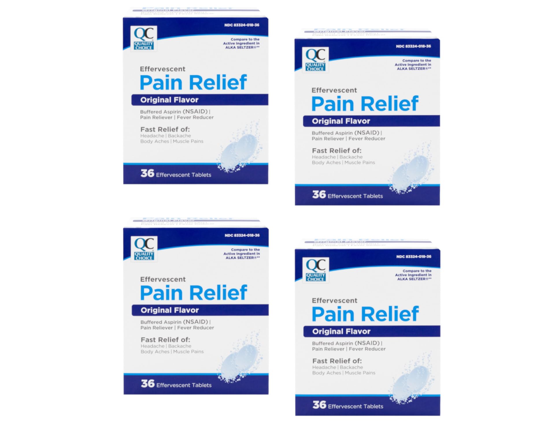 Quality Choice Effervescent Pain Relief, Original Flavor, Buffered Aspirin (NSAID) Pain Reliever and Fever Reducer, 36 Count (Pack of 4)