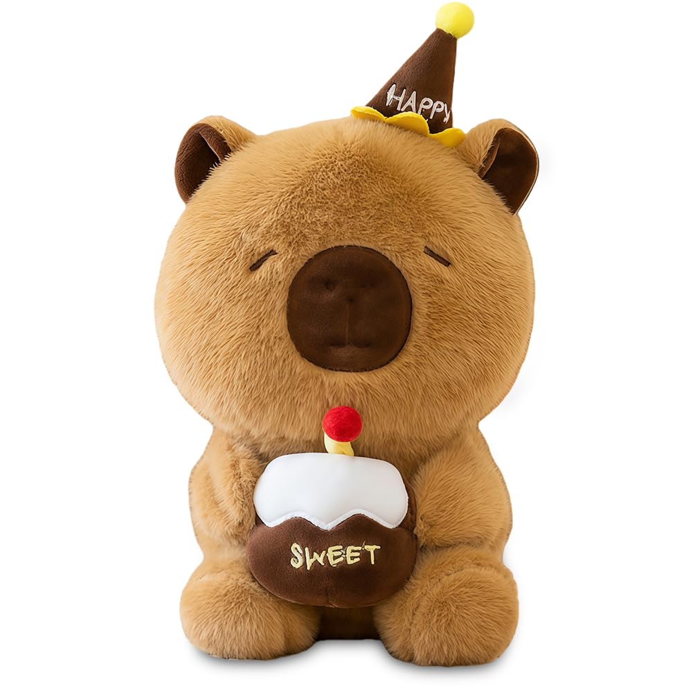 EduPlayte Capybara Plush Toy, 25cm Cute Animal Capybara Teddy Toy with Sweet Cake