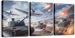 Castle Fairy 3D Aircraft Tank Wall Art 3 Piece for Living Room,Kids Teens Boys Military Airplane Theme Bedroom Decor Wall Painting,Cool Modern Games View Wall Decor Room Men Poster Pictures Artwork