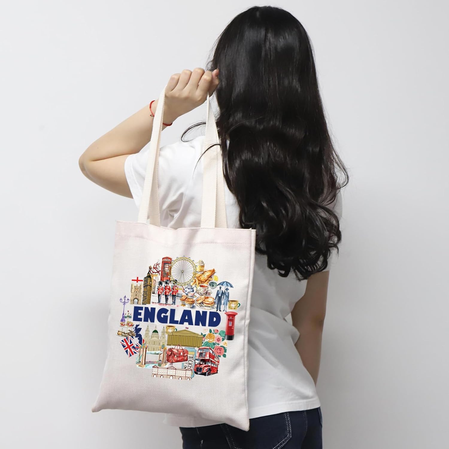 MNIGIU England Tote Bag United Kingdom Gift Souvenir British Travel Gift (Medium, Red, White, Blue) - Image 7