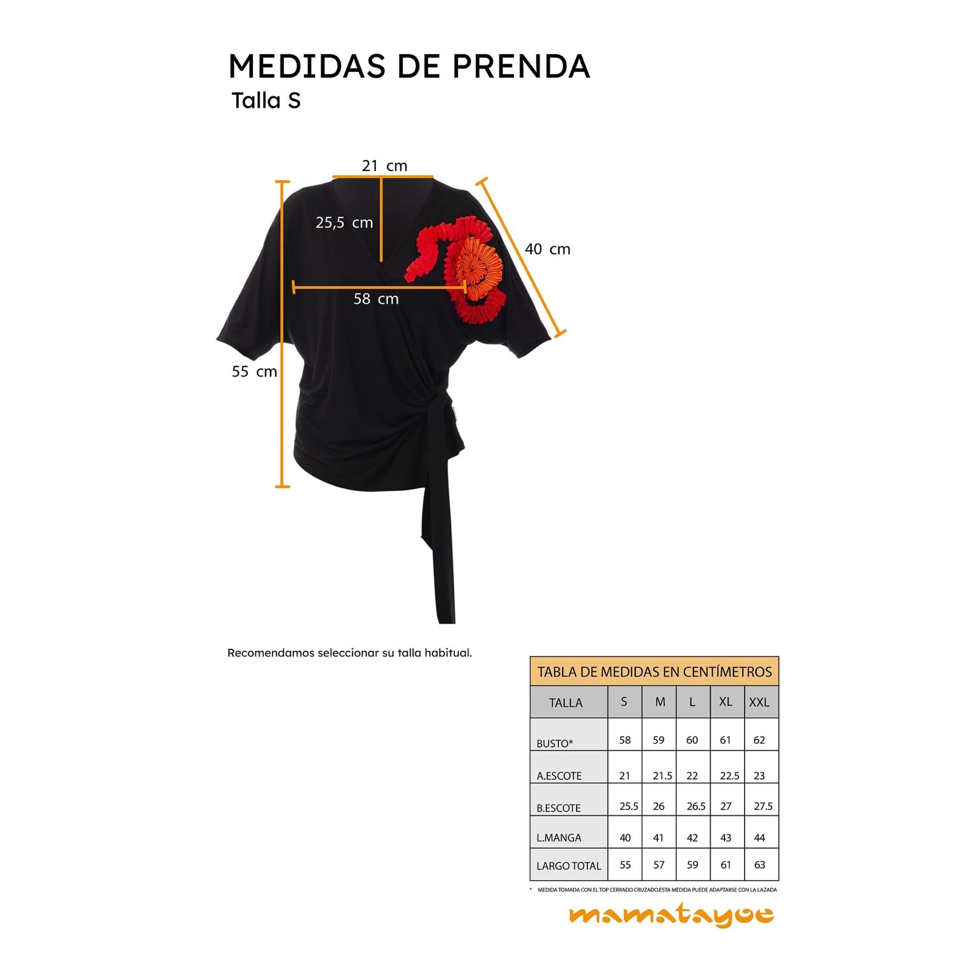 Mamatayoe Top Emblema para Mujer Negro S-XXL | Suéter, Escote en Pico, Media Manga, Detalles de Punto y Bordado Floral