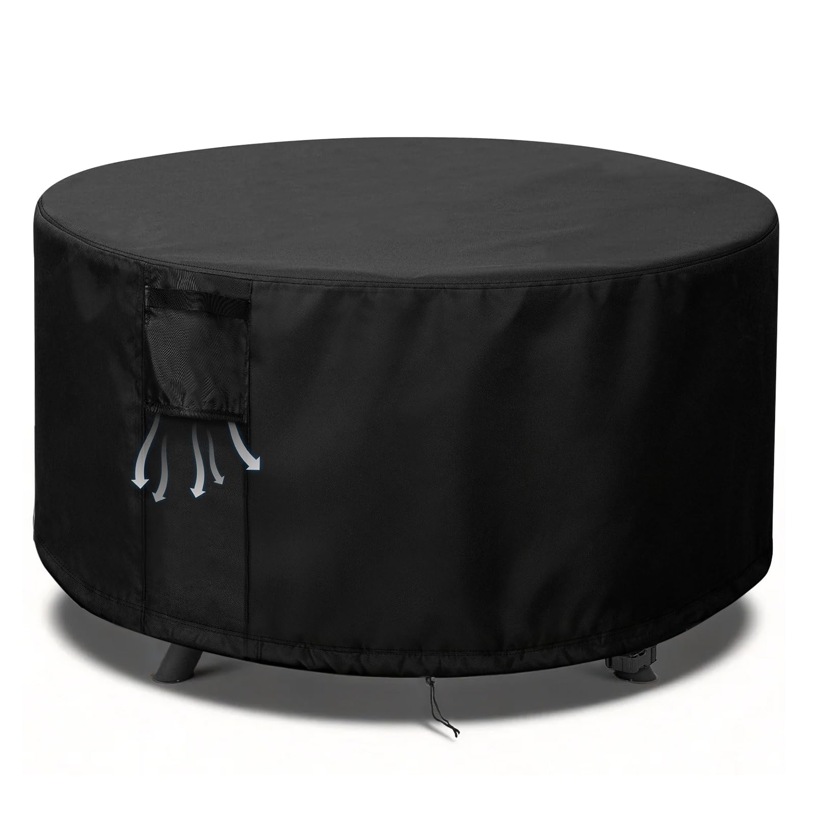 TheElves 60 Inch Round Fire Pit Cover, Waterproof Windproof Anti-UV Heavy Duty Patio Firepit/Fire Bowl Cover for Outdoor Furniture, 60”D x 23”H