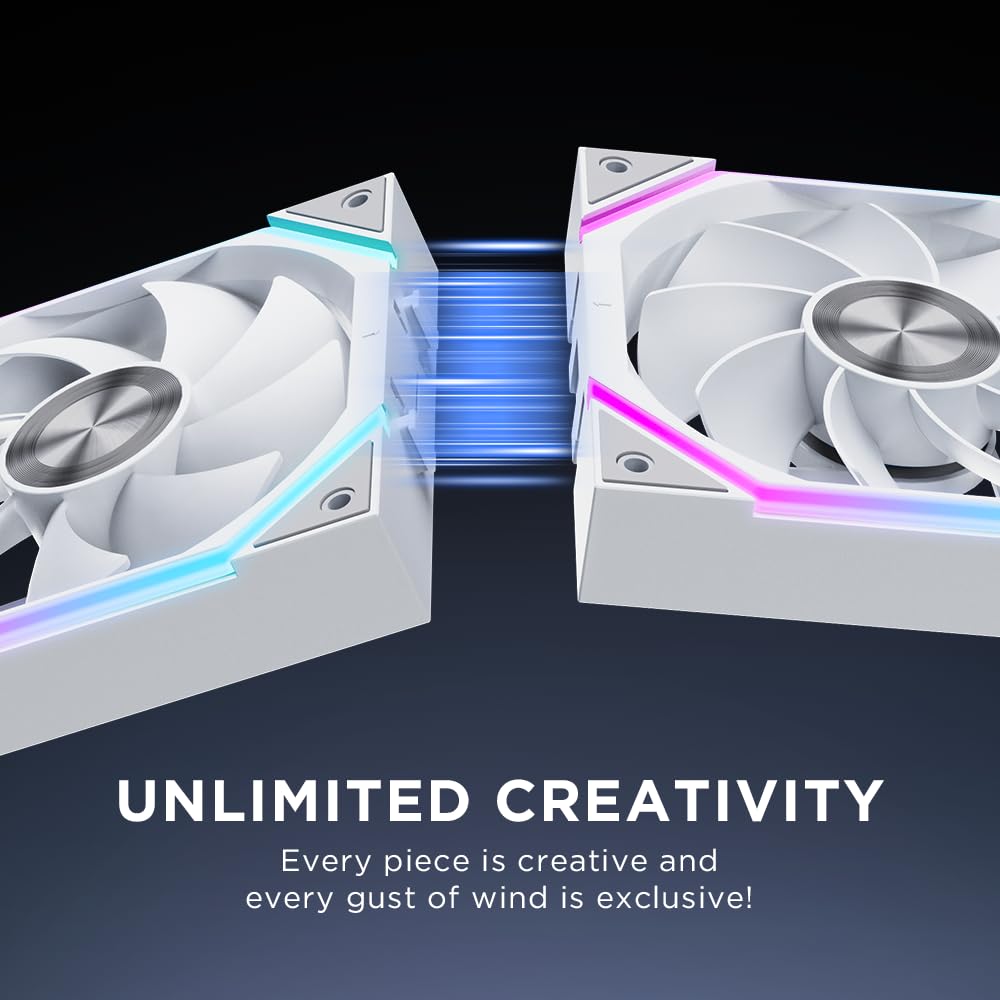 TZMRIT Build Blocks UNI FAN - Ventilateur ARGB - Design Daisy Chain - Connexion par câble - Ventilateur de boîtier PC RVB 120 mm - Blanc
