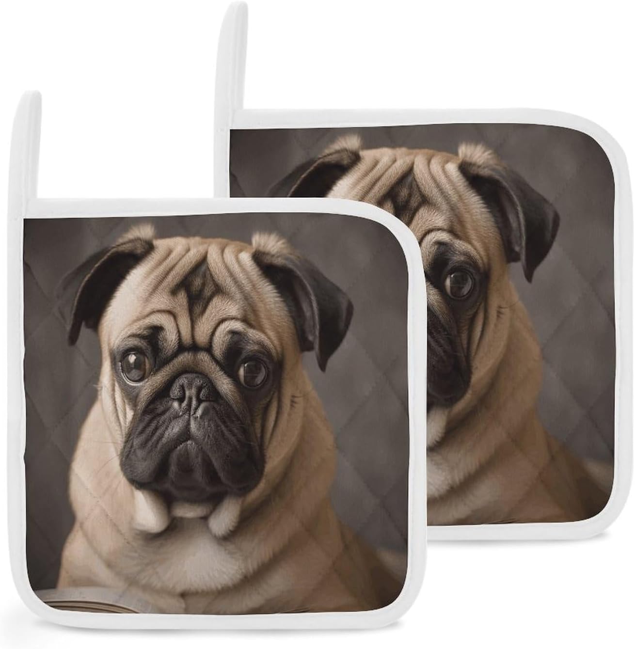 Animal Pug Dog Polyester Heat Resistant Pot Pad Non Slip Anti Scald Hot Dish Mat Reusable Table Protector for Kitchen Hot Pot Mat Wear Resistant Heat Proof Table Pad for Countertop Dining Room