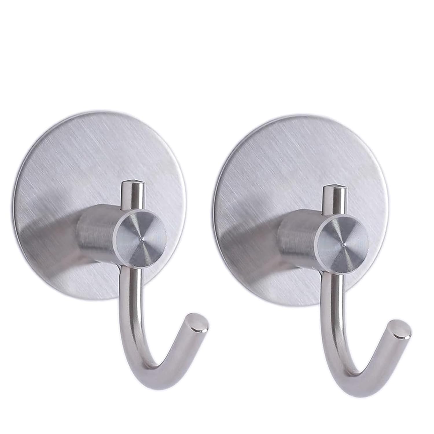 JIALTO 2 pcs Self-Adhesive Stainless Steel Hooks: Heavy-Duty Wall Hangings, Waterproof & Drill-Free – Strong Towel, Coat, and Kitchen Hooks for Bathroom and Kitchen (Big Round Silver Hook)
