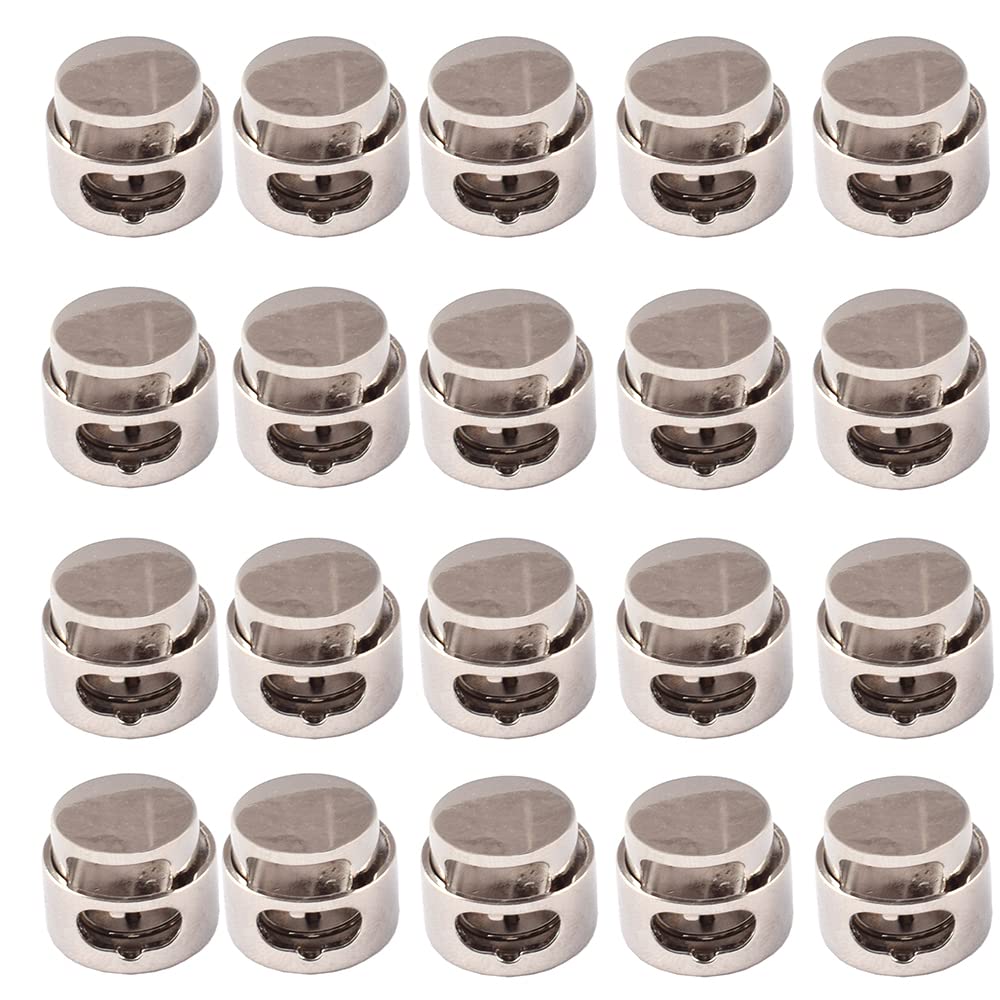 YESSZ Round Cord Locks Spring Clasps Gunmetal/Sliver Metal Toggle Single Hole String Cord Locks Adjustable Buckle Drawstring Elastic Buckle 30pcs (Gunmetal)