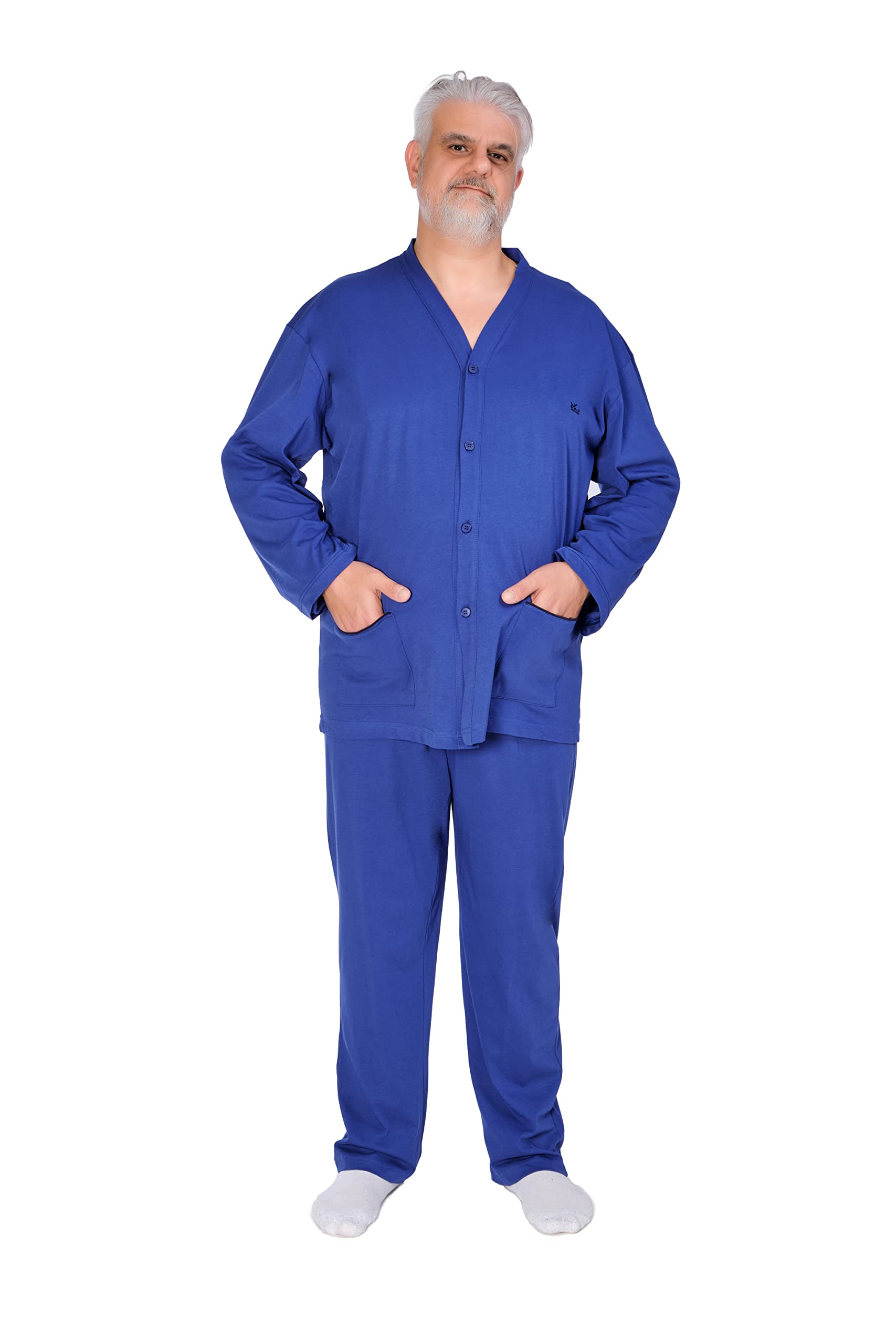 FERRUCCI COMFORT Pigiama Uomo Cardigan Taglie Comode in Cotone - Manica Lunga e Pantalone Lungo - Blu Scuro