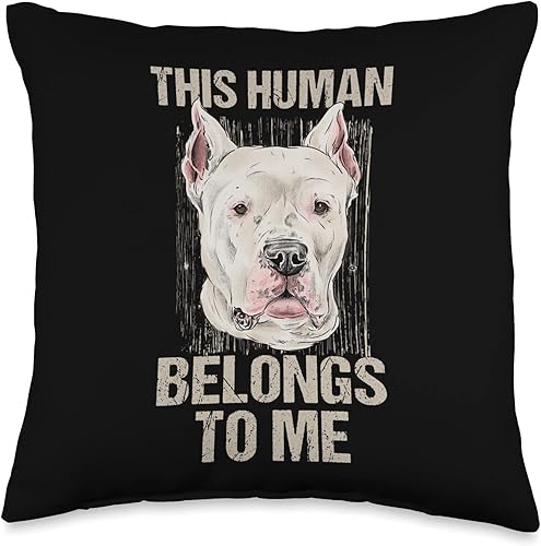 I love my Dogo Argentino and he loves me THIS HUMAN BELONGS TO ME, says the Dogo Argentino dog Throw Pillow, 16x16, Multicolor