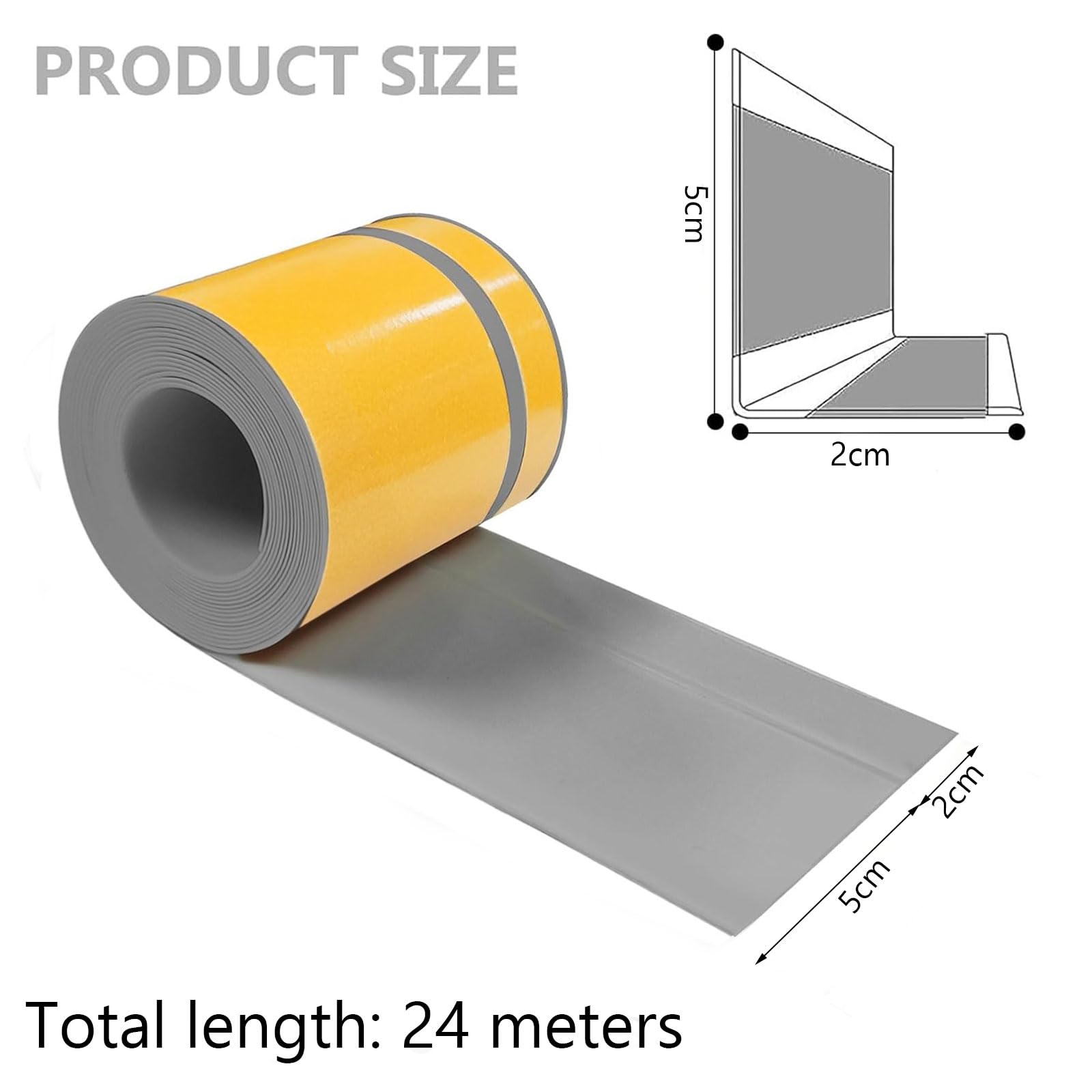 Listwa przypodłogowa samoprzylepna, szara listwa przypodłogowa z PCW, 50 x 20 x 24 m, samoprzylepna, elastyczna listwa przypodłogowa do kuchni, nadaje się do biur, gabinetów, kuchni
