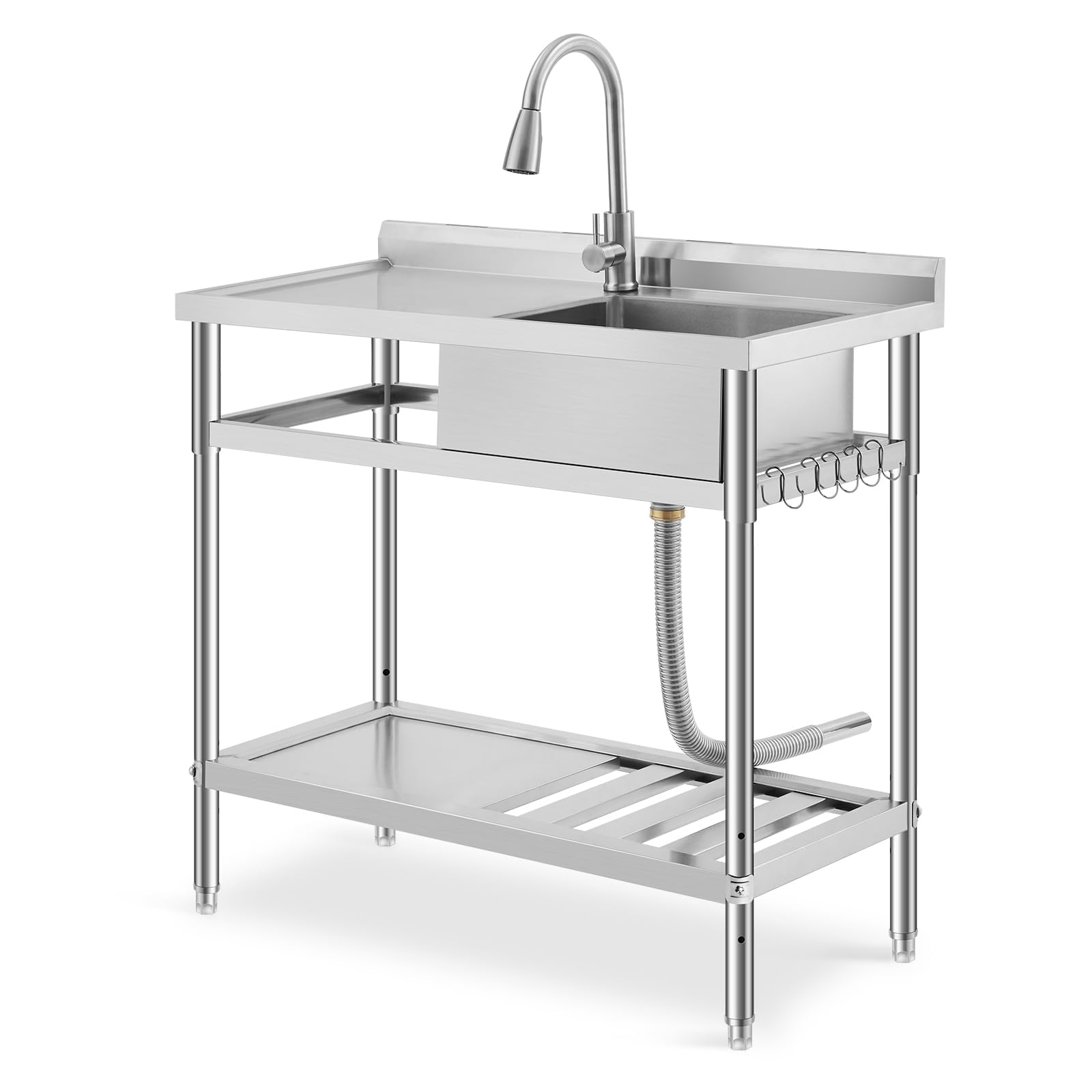 Garvee 39 Inch Commercial Utility Sink with Faucet, Freestanding Stainless Steel Sink with Workbench &amp; Storage Shelf for Kitchen Garage Outdoor