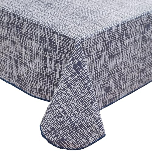Image of Heavy Duty Vinyl Tablecloth with Flannel Backing Waterproof Oil-Proof Plastic Table Cloth Stain-Resistant Wipeable Rectangle or Square Table Cover for Indoor and Outdoor (Blue Striped,54x54 Inch)