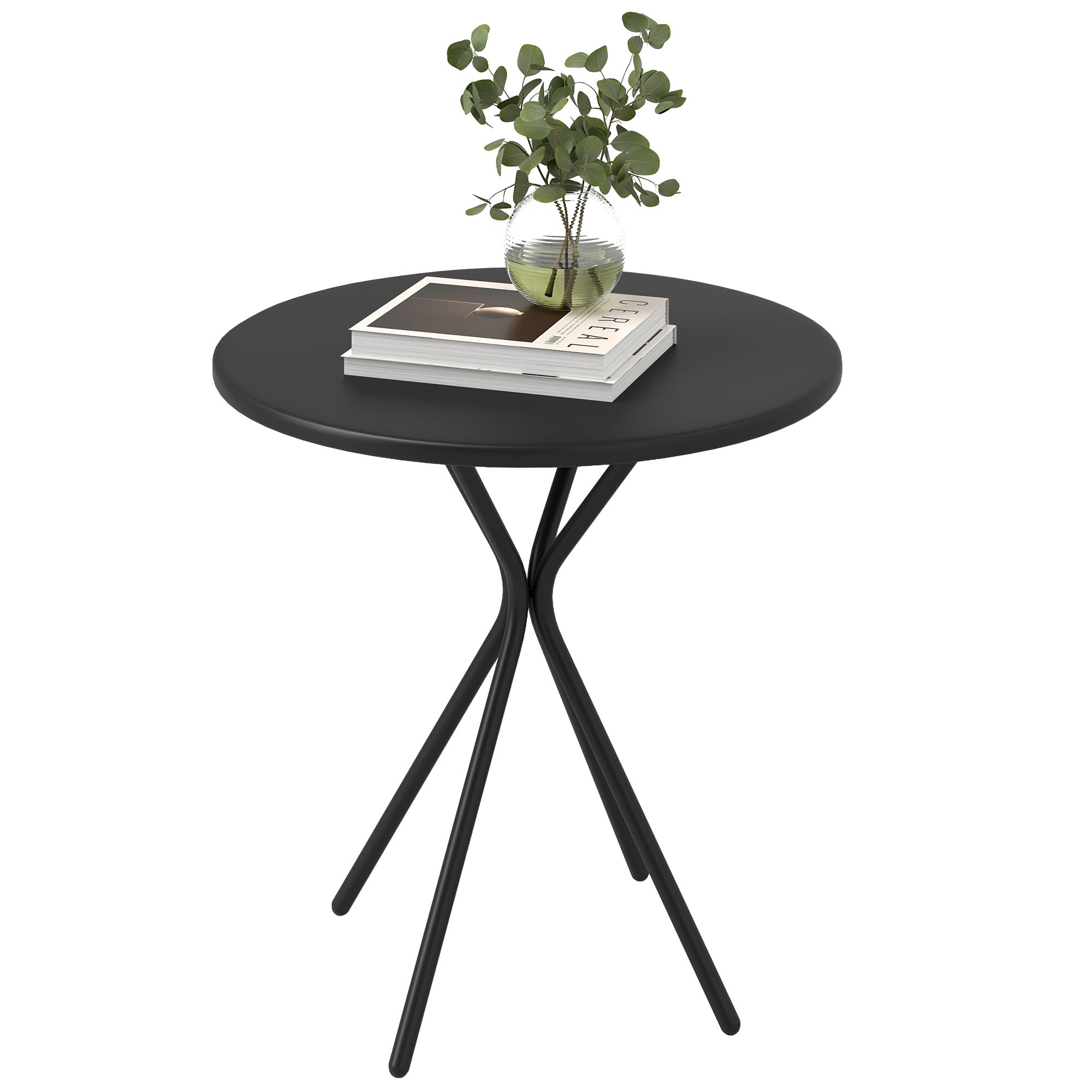 Outsunny Table de Jardin Ronde Ø 60 cm, Cadre en Acier, Charge 50 kg, Noir