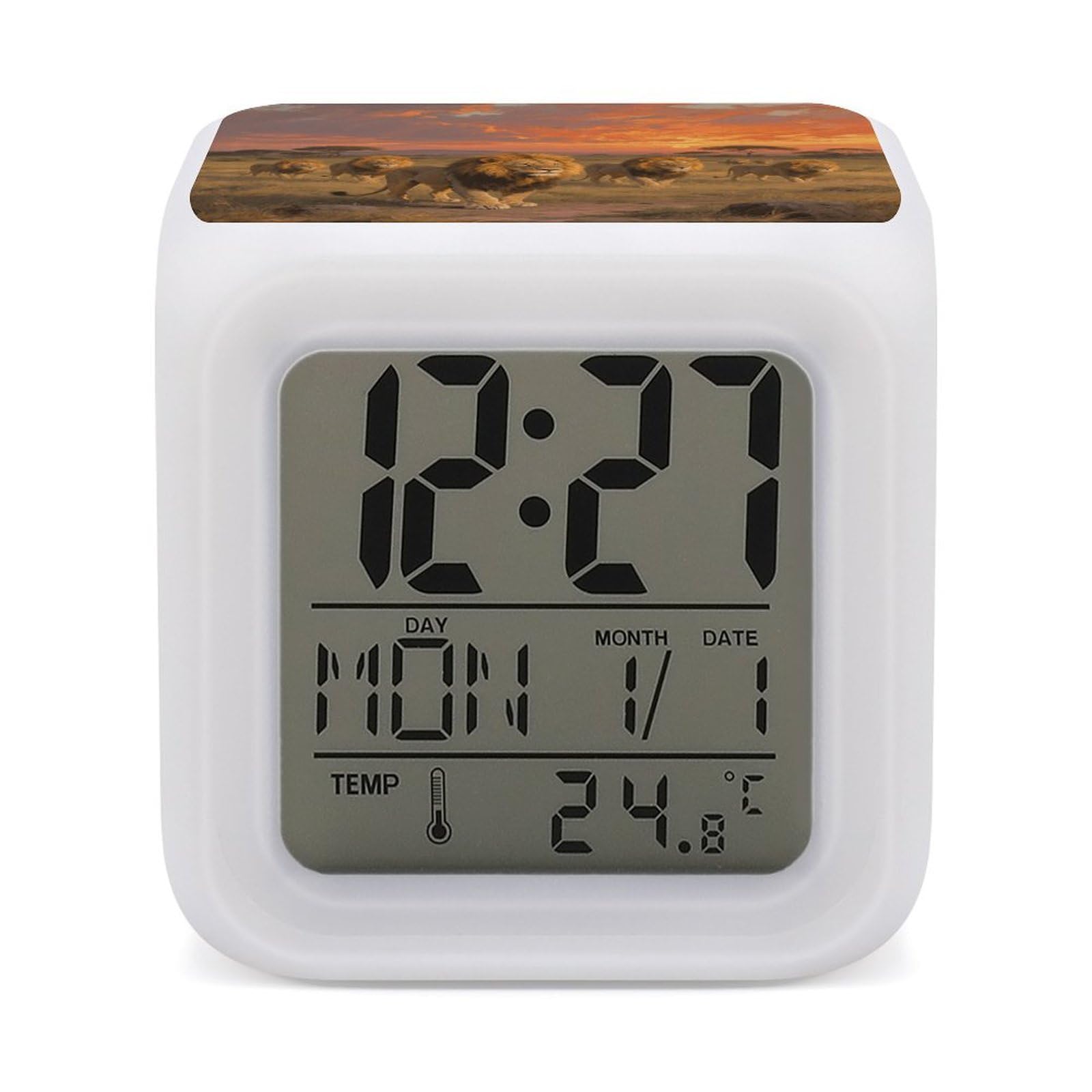 VstaDank Lion Alarm Clock Sleep Trainer 7 Color Changing Night Light Modern Touch Bedside Lamp Fashion Digital Clock with Temperature Display Wake Clocks for Loud Alarm