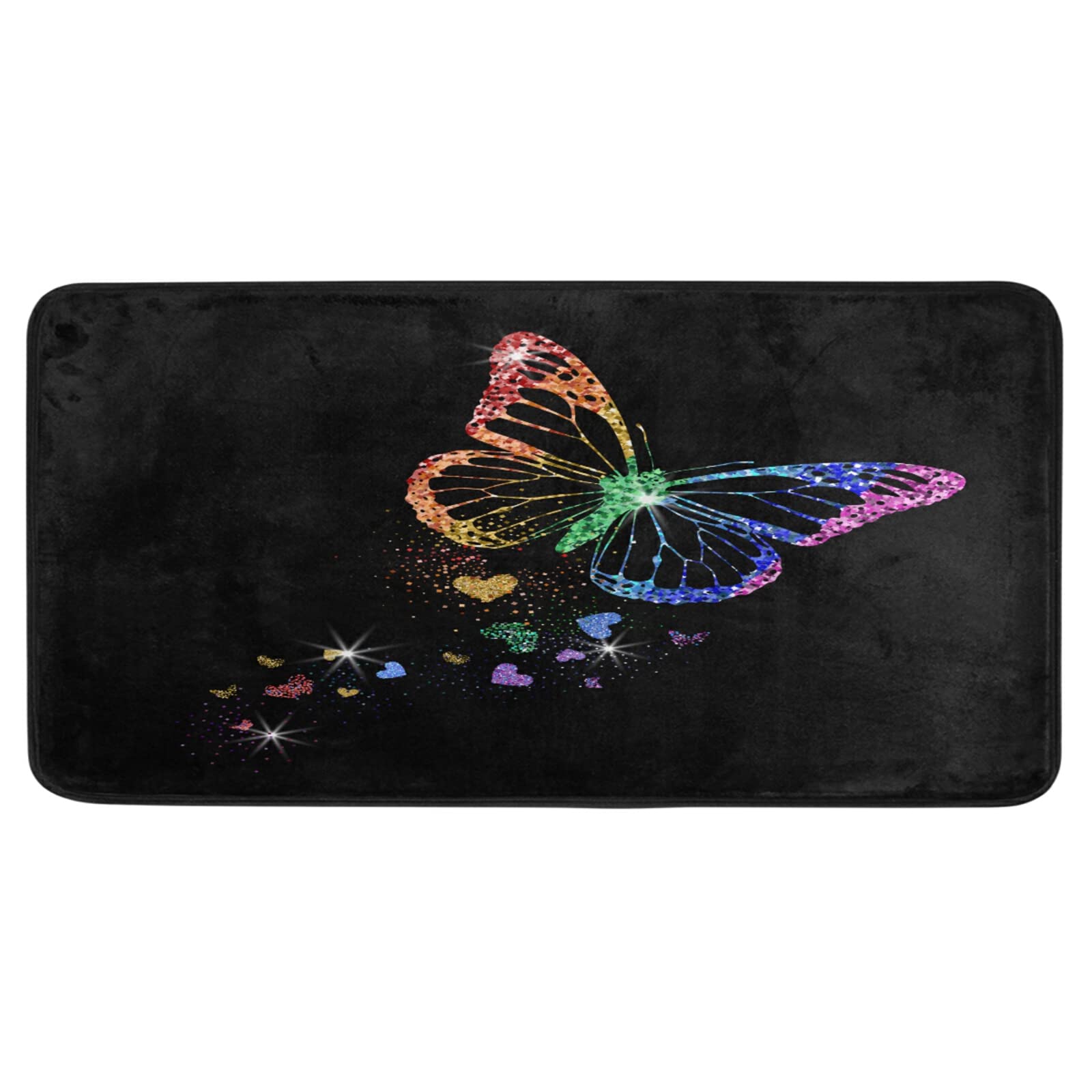 Ollabaky Rainbow Glitter Butterfly Kitchen Rug Anti-Fatigue Washable Cushioned Standing Non Slip Kitchen Mat Runner Floor Comfort Mat Area Rug for Kitchen Bedroom Laundry Room 39" X 20"
