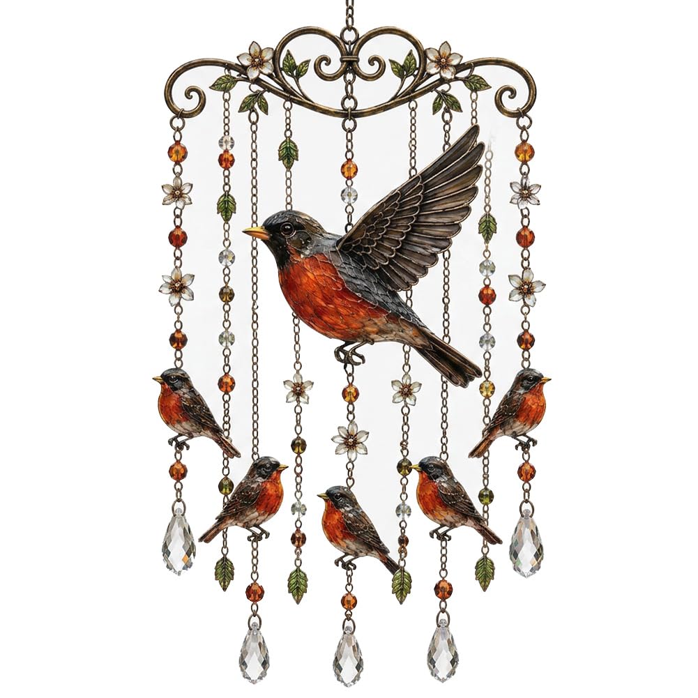 Introti Hummingbird Metal Wind Chimes Outdoor, Hanging Bird Windchime for Garden Porch Balcony, Stained Glass Wind Catcher Ornament Gift for Mum Grandma Women
