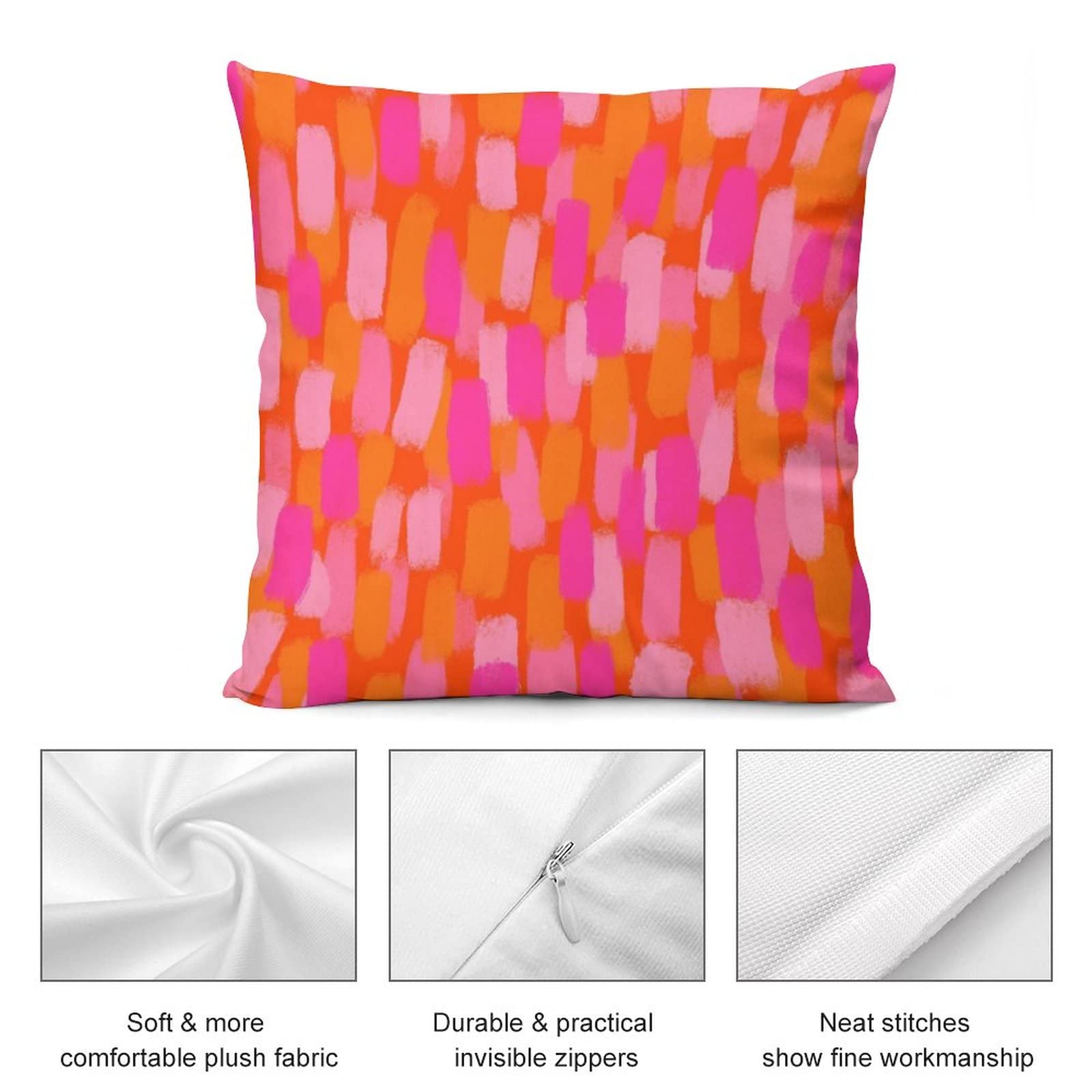 Abstract Retro 70s Pink Orange Paint Brush Throw Pillow Covers 18"X18" Cozy Aesthetic Throw Pillowcase Home Decorative Living Room Cushion Cover College Trendy Funky Dormitory for Bed Couch Sofa 3
