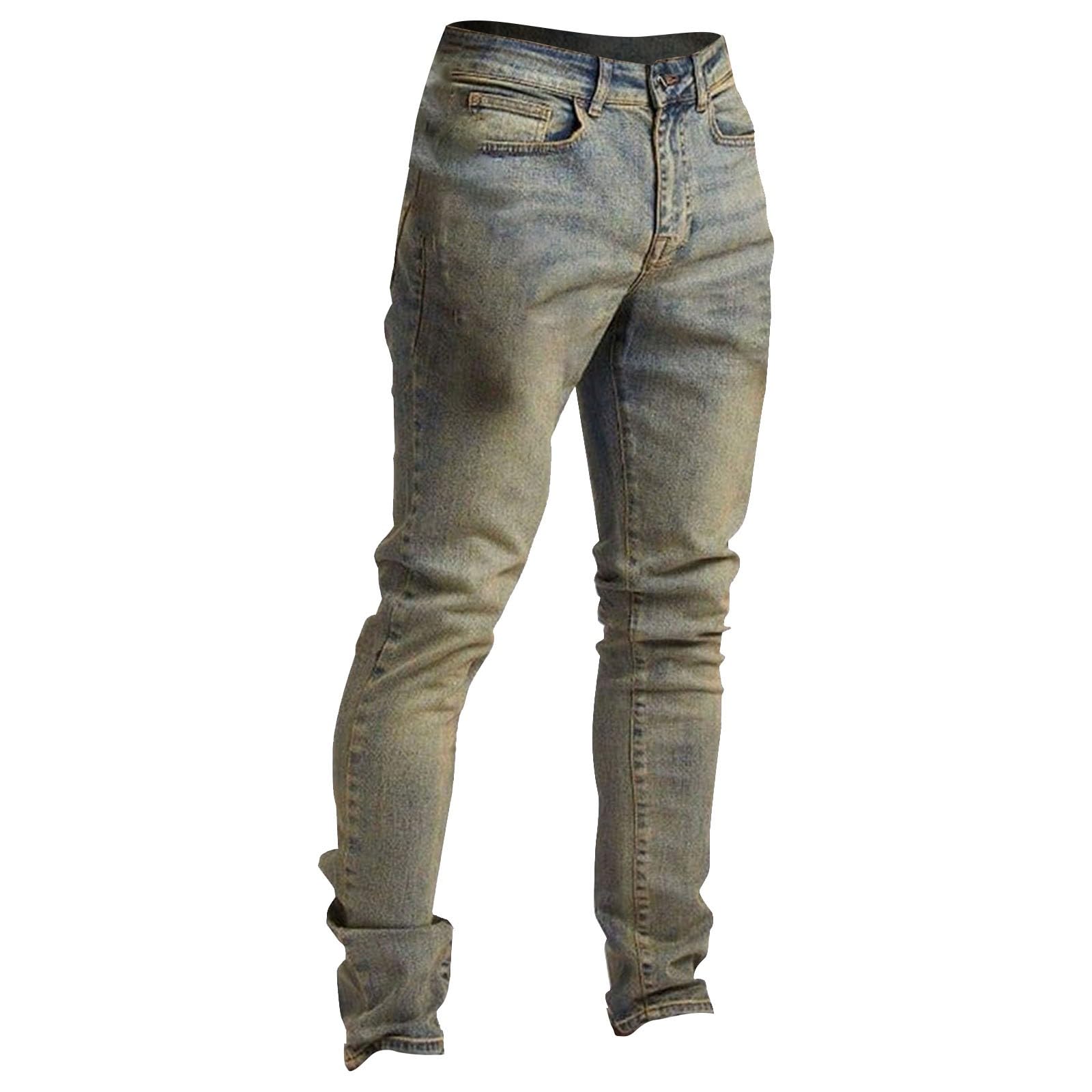 BuetoryMens Relaxed Fit Straight Leg Jeans Classic Stretch Tapered Leg Moto  Biker Jeans Distressed Denim Jean Pants Trousers