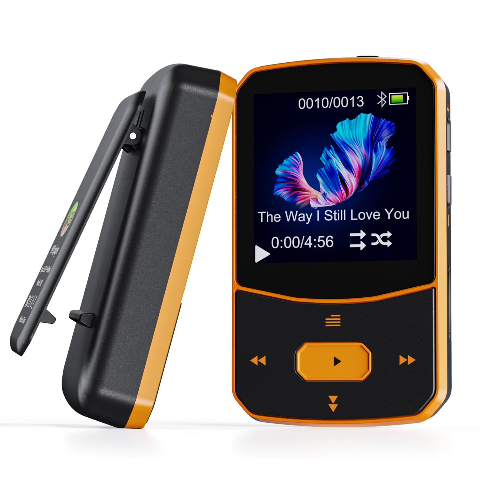 64Go Lecteur MP3 Bluetooth 5.3 Sport Mini-Design avec Clip, portabal baladeur mp3 avec Bouton de Volume indépendant,écran Couleur TFT 1,5 Pouces, Radio FM, podomètre, supporte jusqu'à 128Go Carte SD