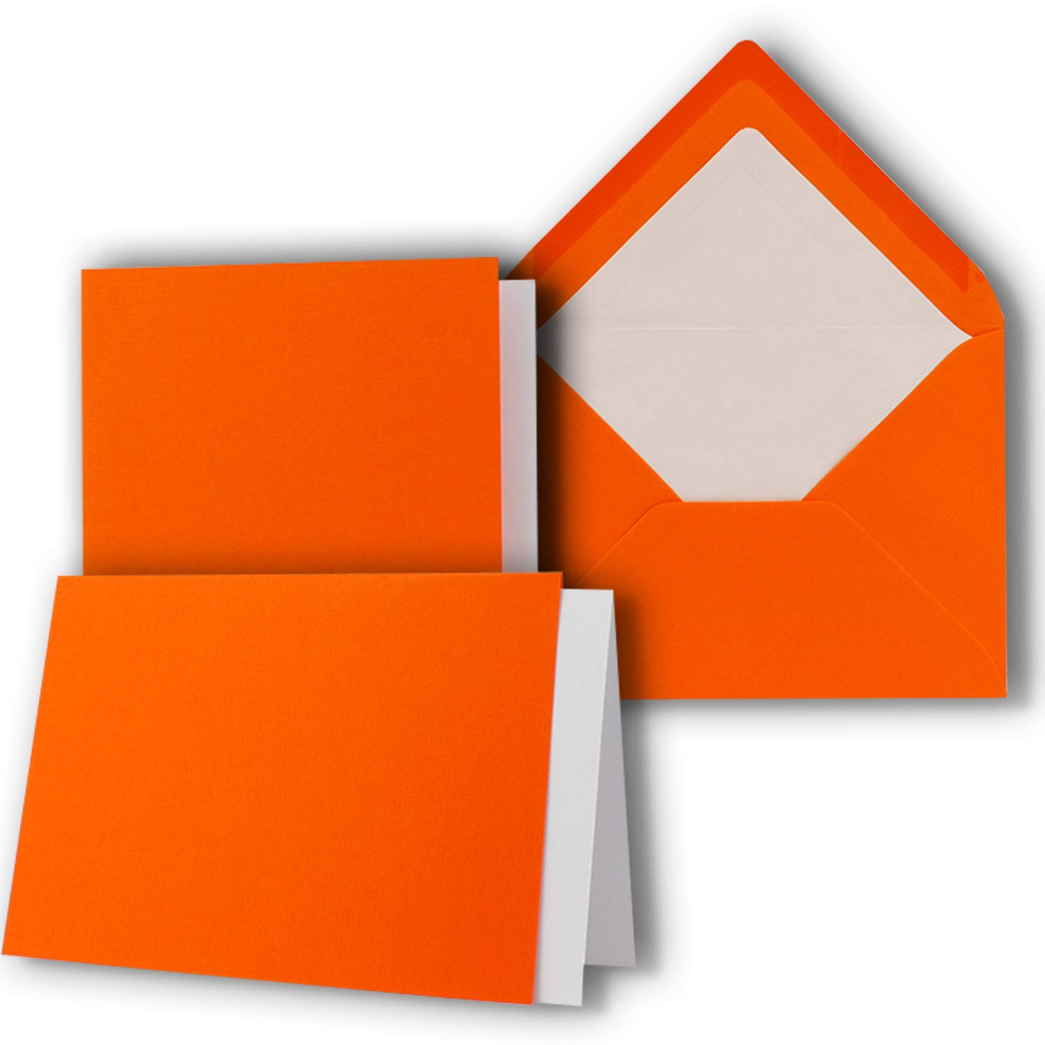 Lot de 150 cartes - DIN B6 - 12 x 17 cm - 120 x 170 mm - Cartes pliantes avec enveloppes et feuilles d'insertion - Surface structurée côtelée - Orange - Cartes d'invitation vintage