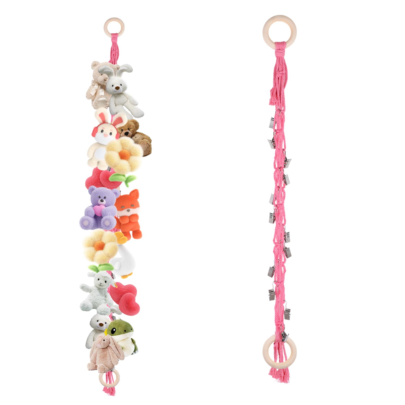 Soft Toy Storage Chain with 20Pcs Metal Clips Stuffed Animal Organizer Chain Toy Hammock Toys Hammock for Stuffed Animals Teddy Storage for Hanging Plush Toys Hats Socks โ image 1