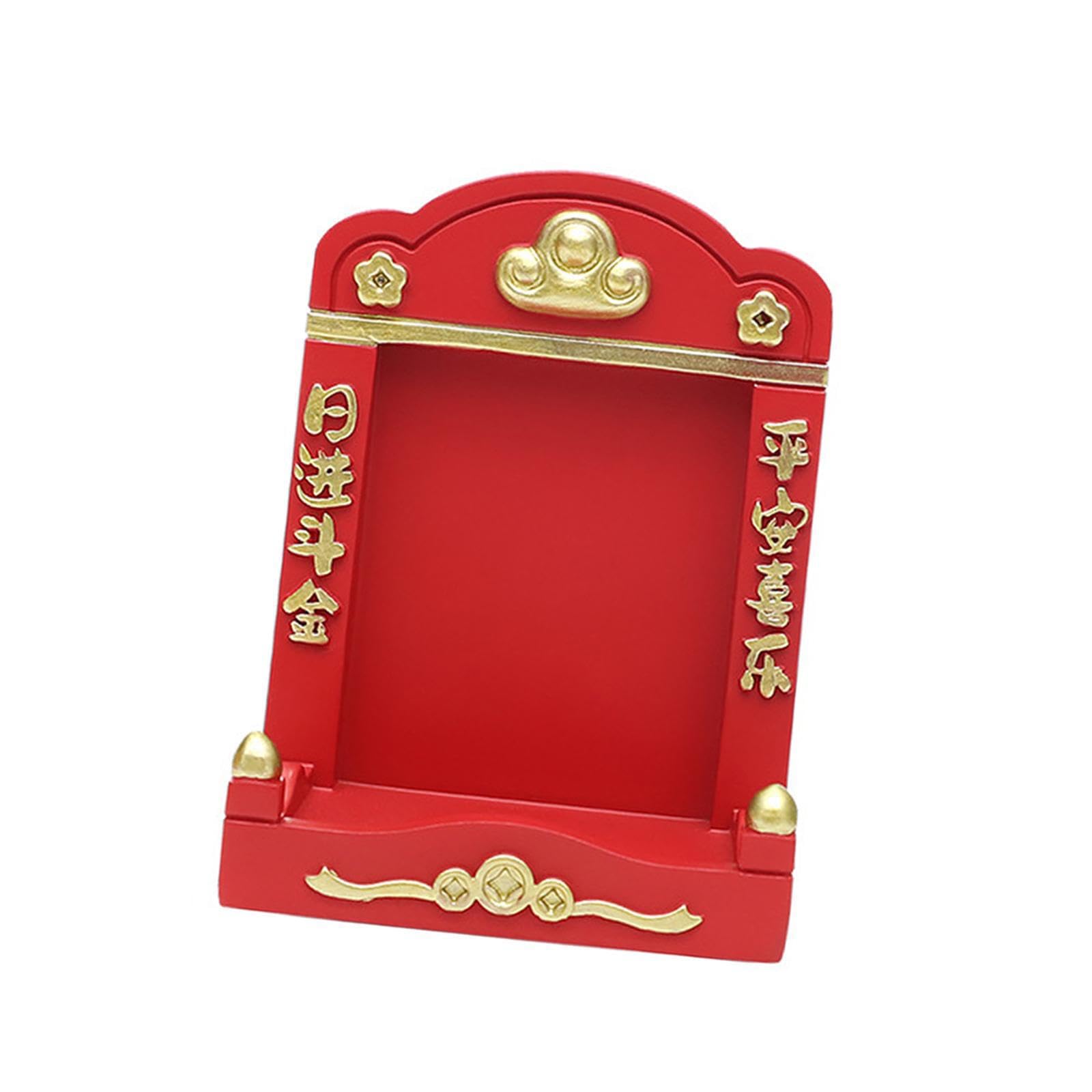 Yixannx Red Mini Shrine Mini Buddhist Niche Colorful Resin Decoration Unique Tabletop Ornament Stunning Feng Shui Small Buddha Altar Office Desk Office Home, 7.5X7x10cm