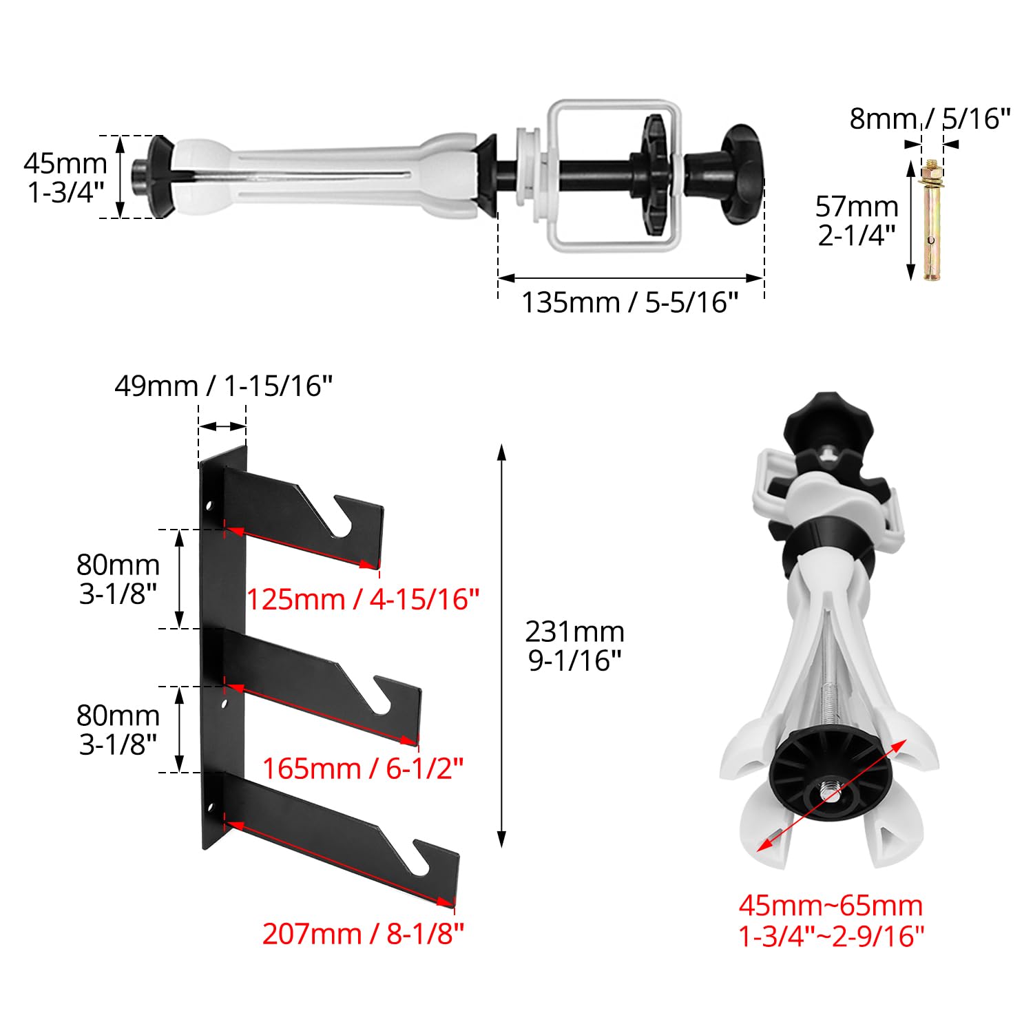Système de Suspension de Fond Photographique QWORK® pour 3 Rouleaux - Montage Mur/Plafond - Convient aux Rouleaux d'un diamètre intérieur de 50/60 mm - Charge sûre de 10 kg par Rouleau