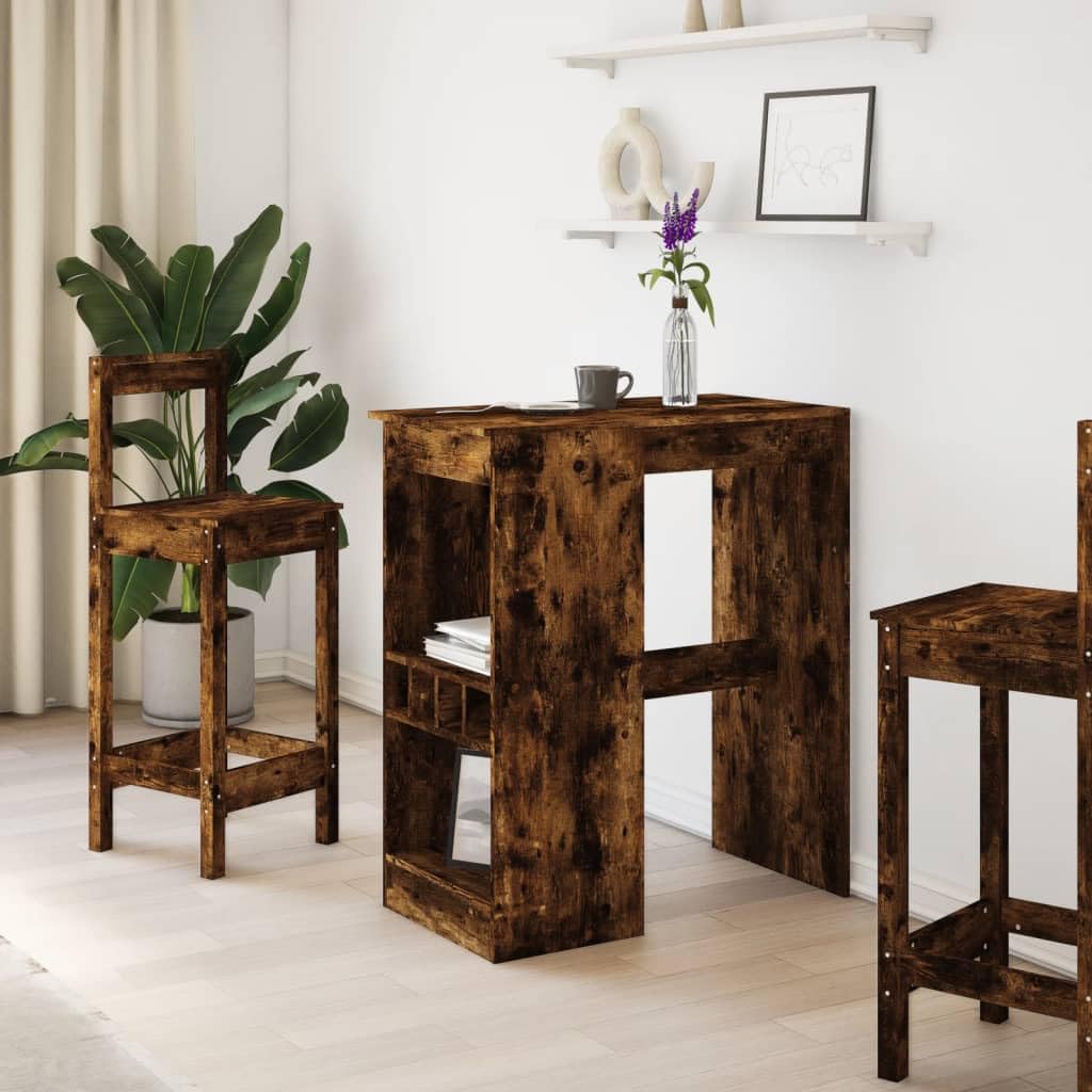 Stół barowy z regałem, dąb wędzony, 90 x 47,5 x 103,5 cm, materiał drewnopochodny, zintegrowany uchwyt na wino, uniwersalny stół kuchenny do jadalni